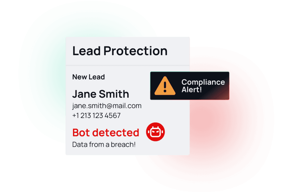 Mockup showcasing a collected lead which was created by a bot and poses a compliance risk.