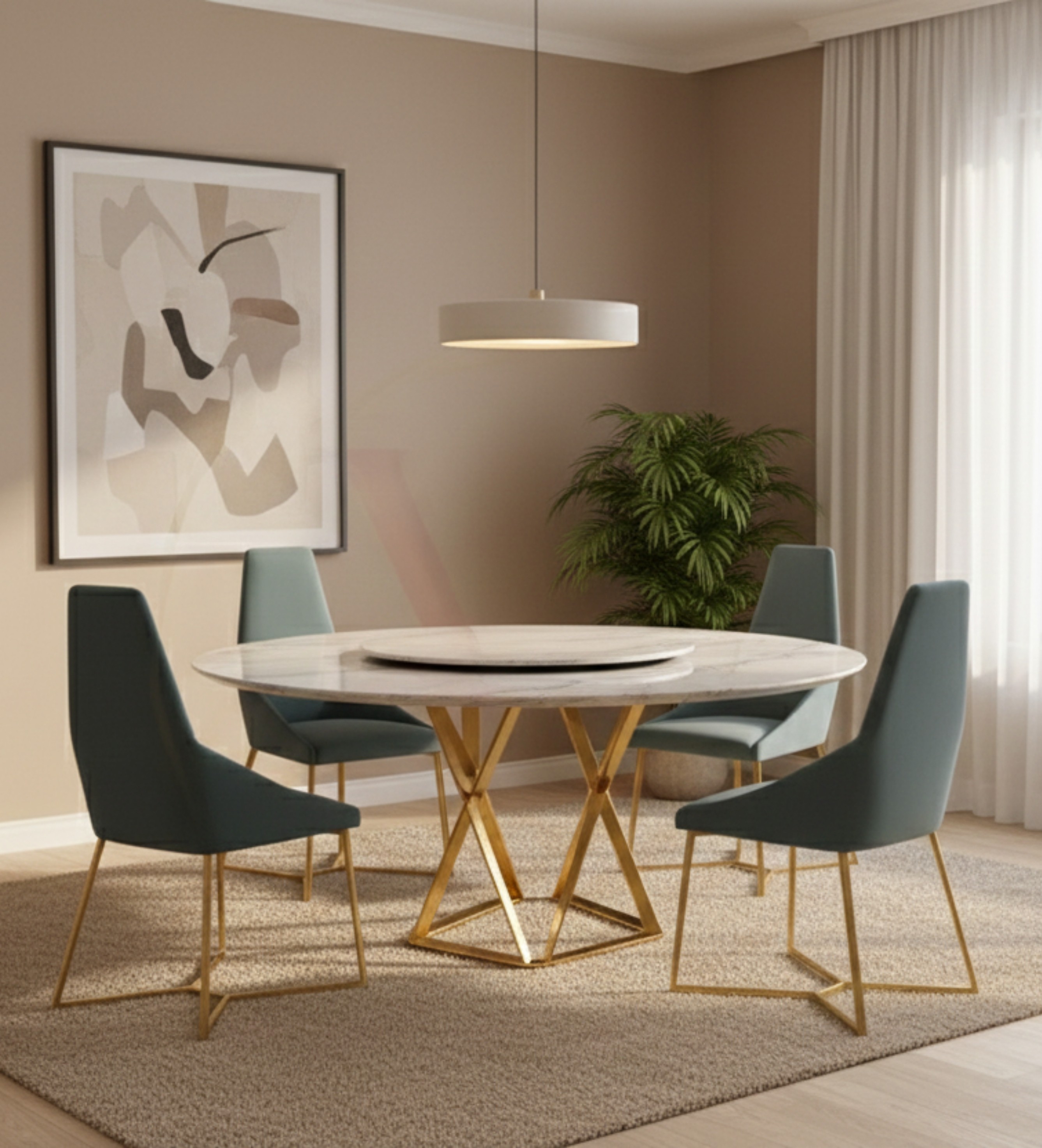 Luxury lounge seating with striped armchairs styled in a minimalist neutral interior