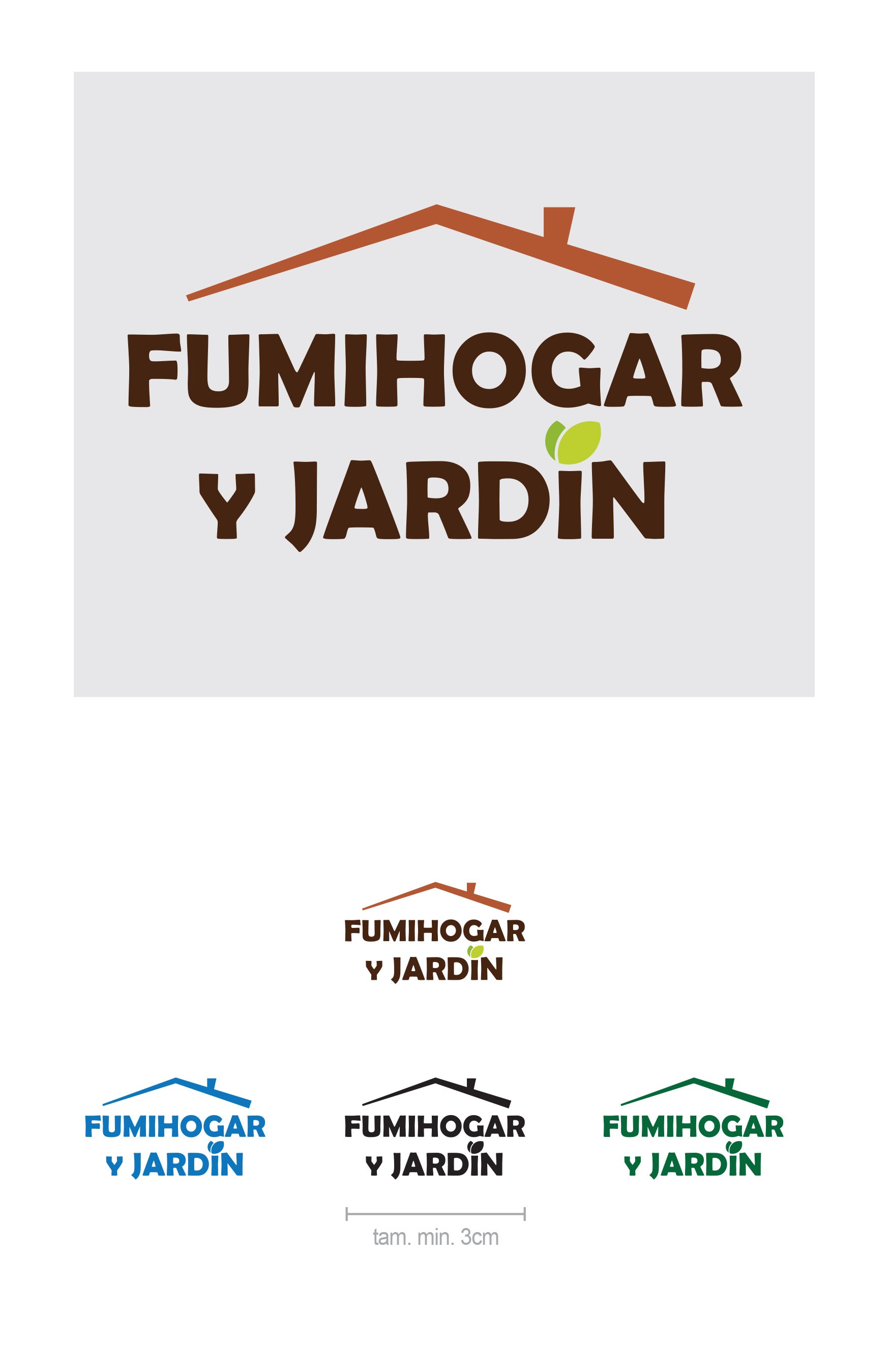 Logo de Fumihogar y Jardín en diferentes variaciones de colores y tamaños