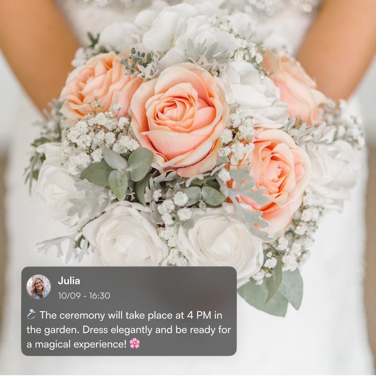 Schermata dell’app di togevent con promemoria evento e dettagli condivisi, per tenere tutti aggiornati in modo semplice e immediato.