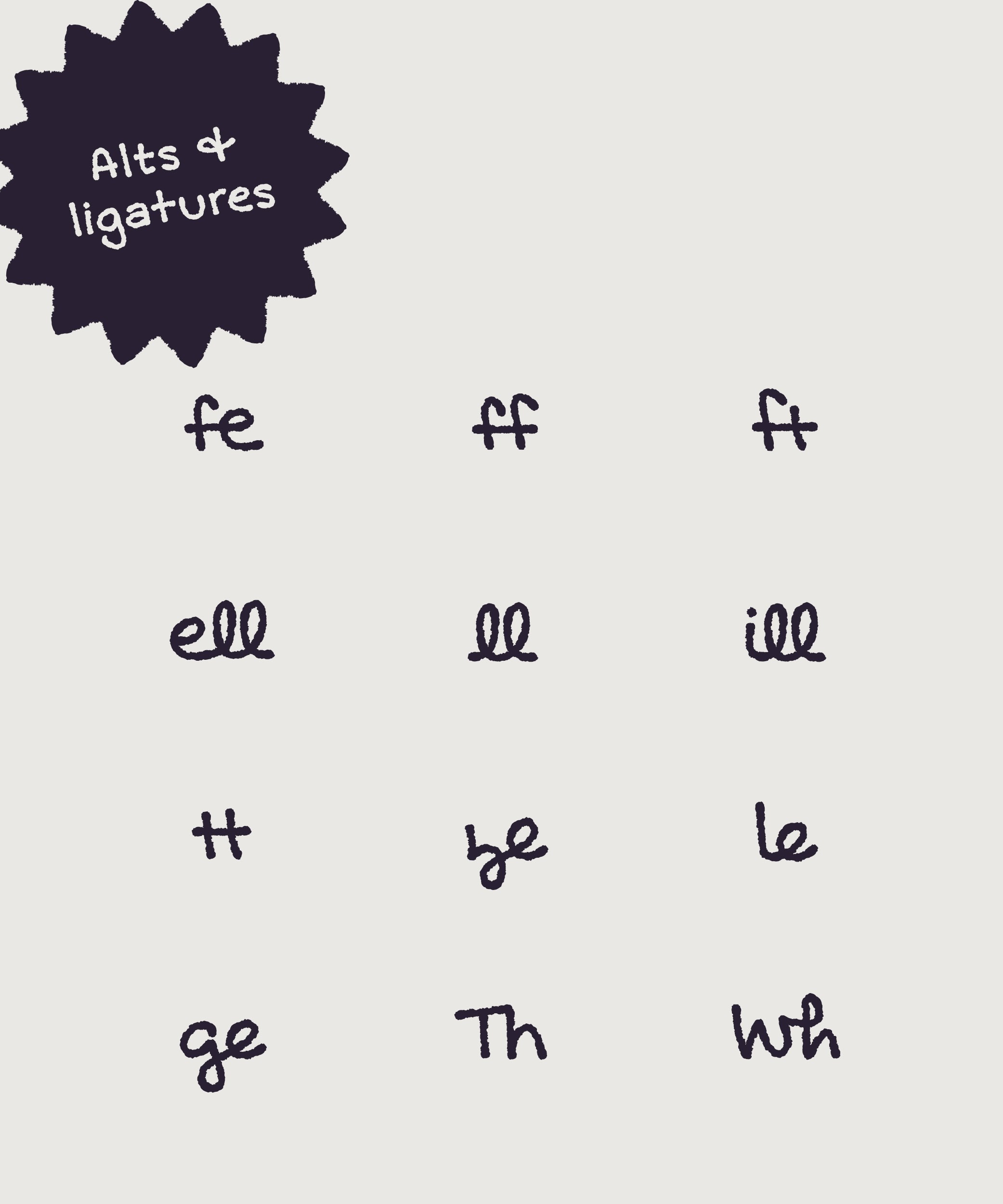 Examples of alternate and ligature glyphs