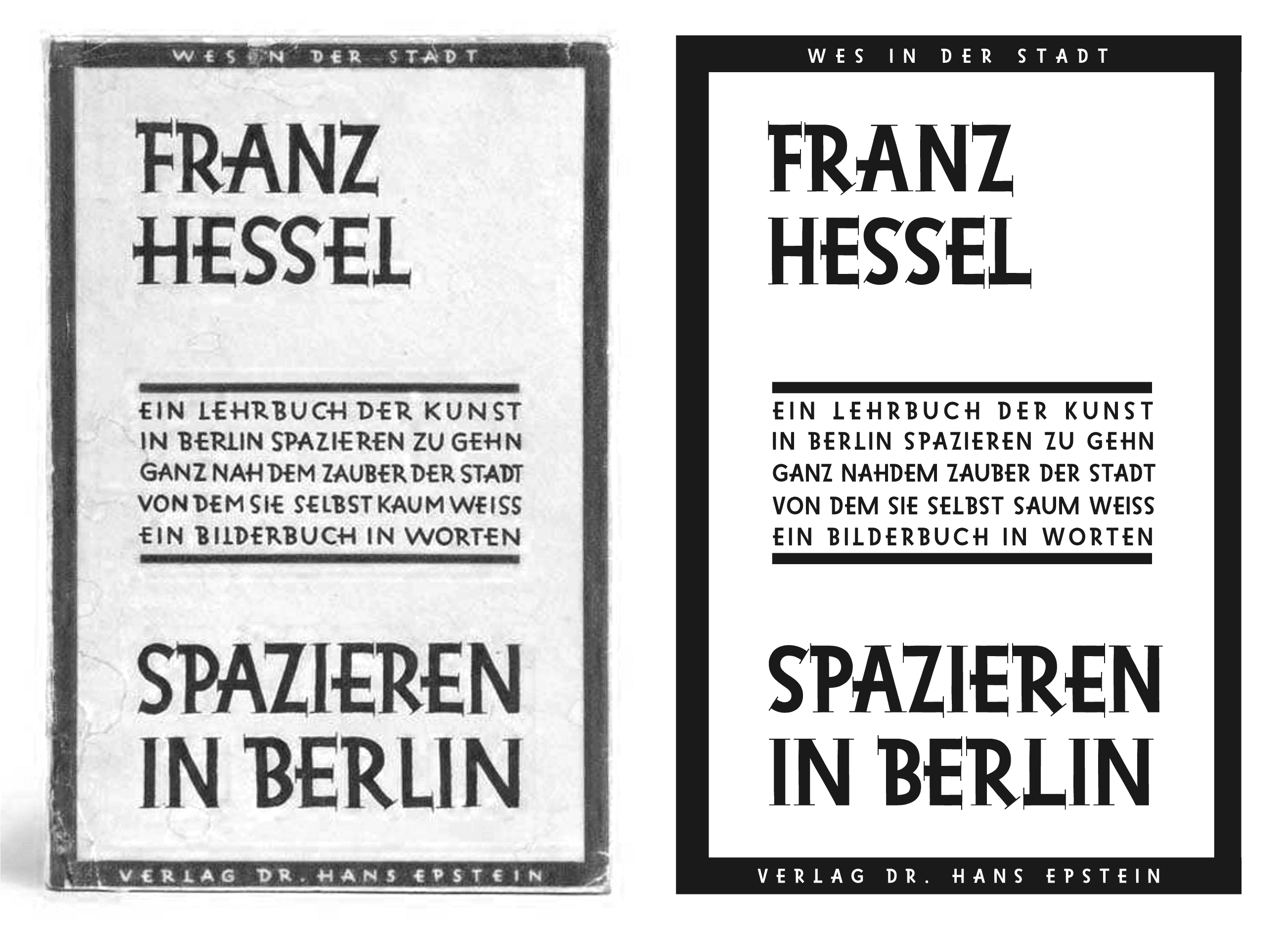 Book covers of Spazieren in Berlin, original and redesigned with Hessel Sans