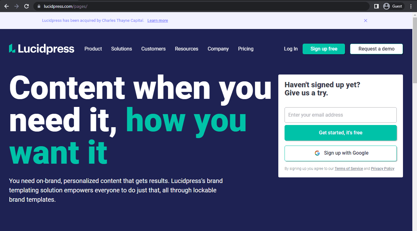 lucidpress landing page