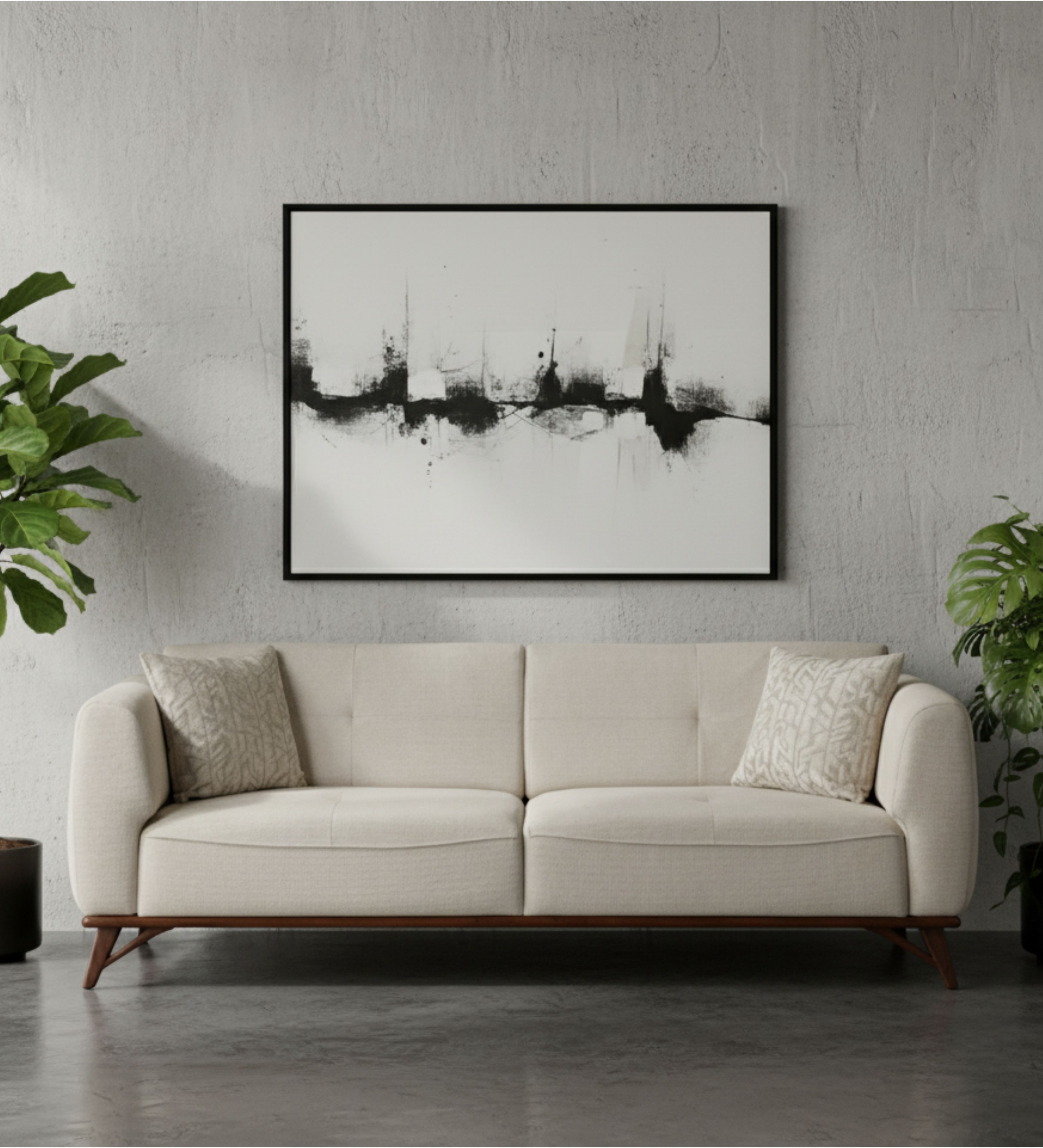 Light-toned upholstered seating with softly rounded arms and angled wooden cross-legs