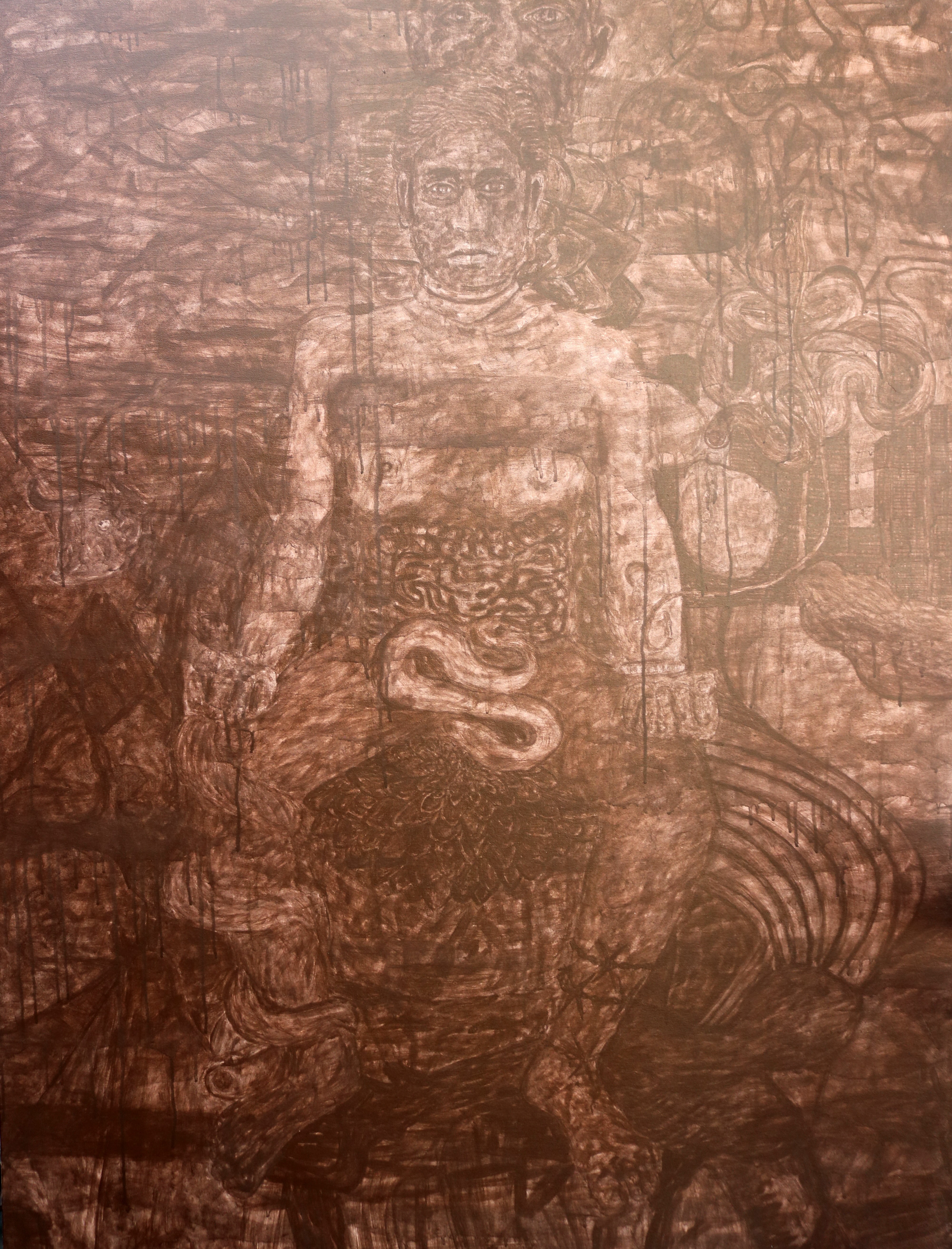 herd of sheep on road painting