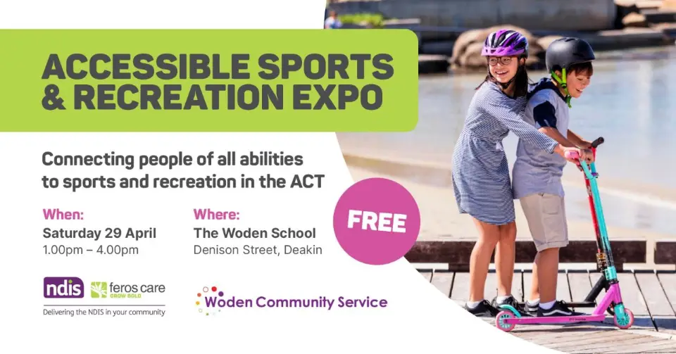 A poster for the Accessible Sports and Recreation Expo with two children riding scooters.