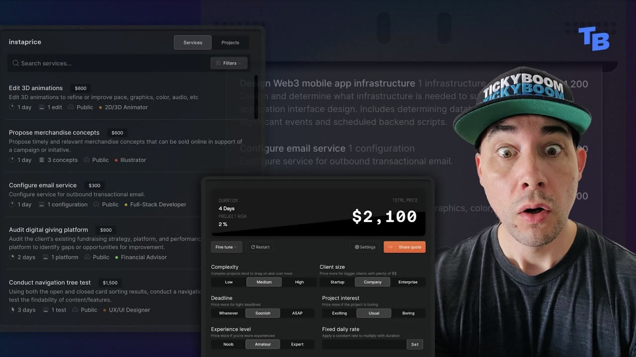 A person wearing a cap appears on screen with a digital interface in the background featuring text and options.