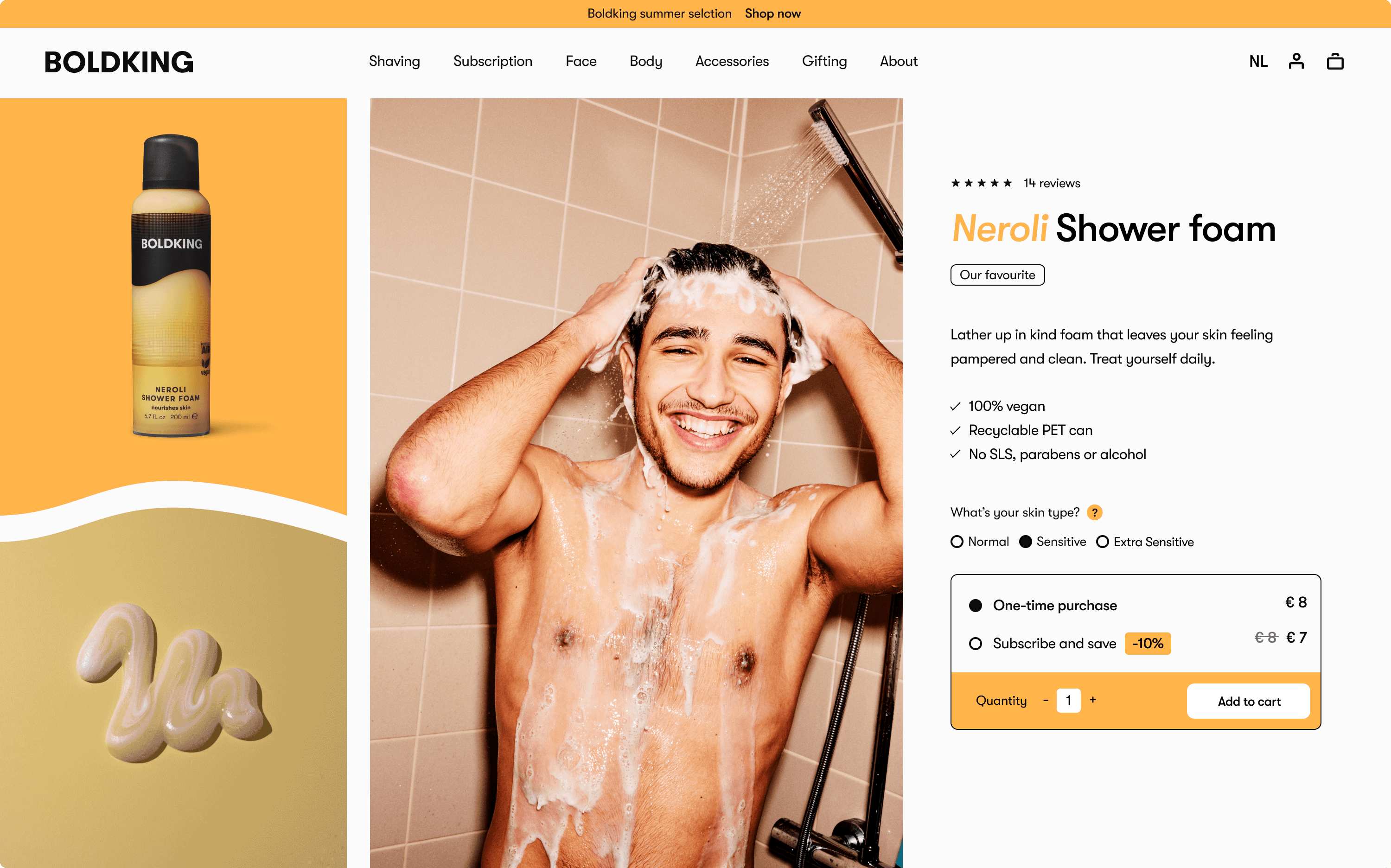 product neroli shower foam Boldking webiste mockup by analogue agancy