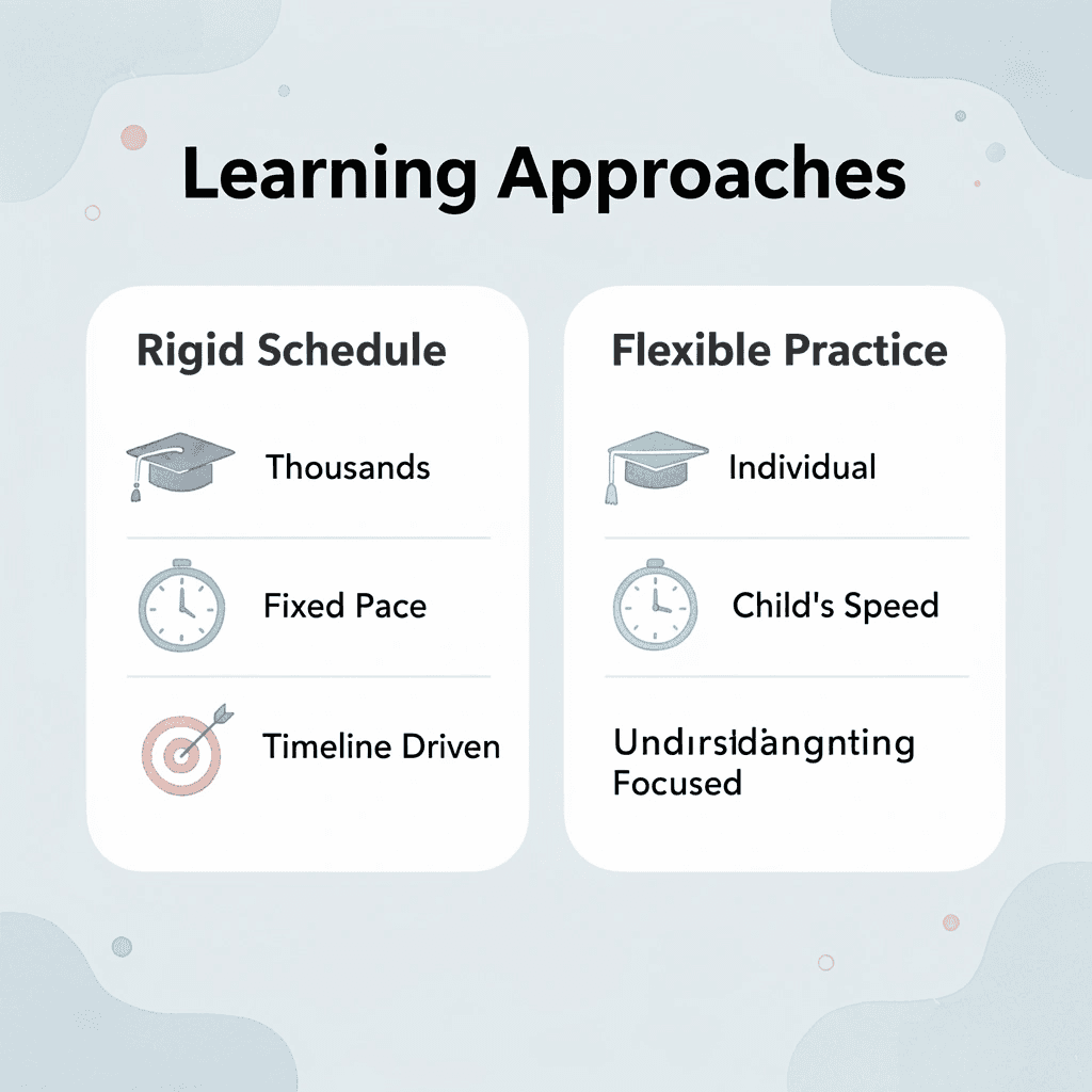 Comparison between rigid curriculum schedule and flexible worksheet practice