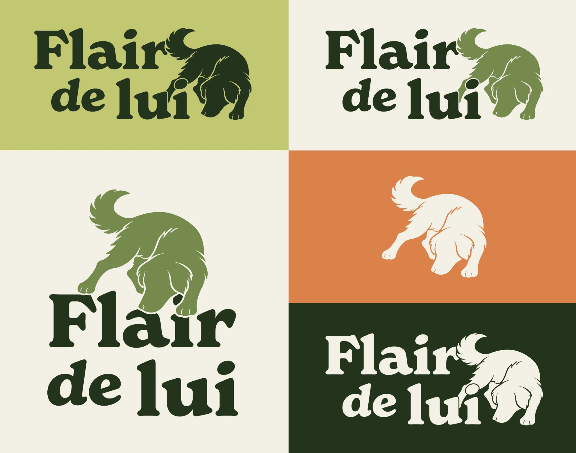Variations du logo Flair de Lui, réalisé par Coralie De Almeida, graphiste spécialisée dans l'univers animalier