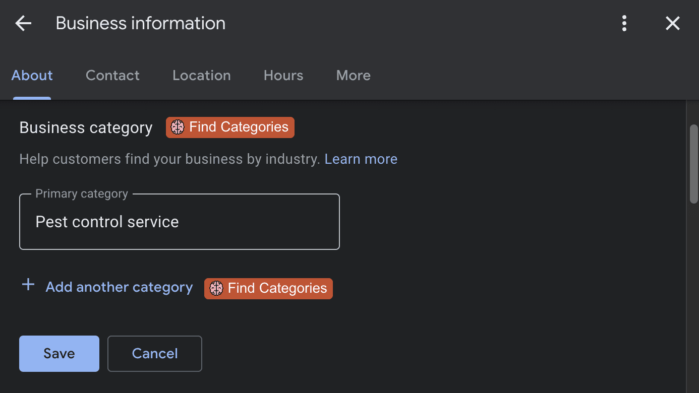 Google Business Profile categories