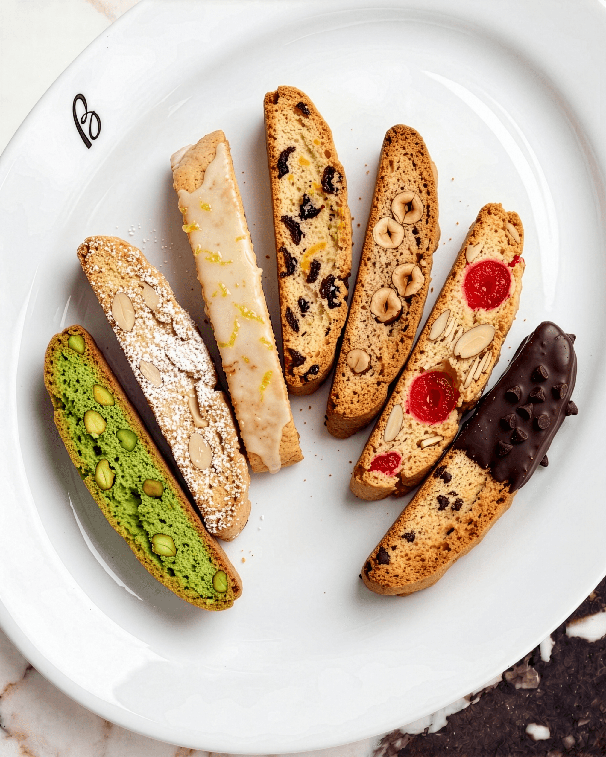 Assorted Italian biscotti on a white platter
