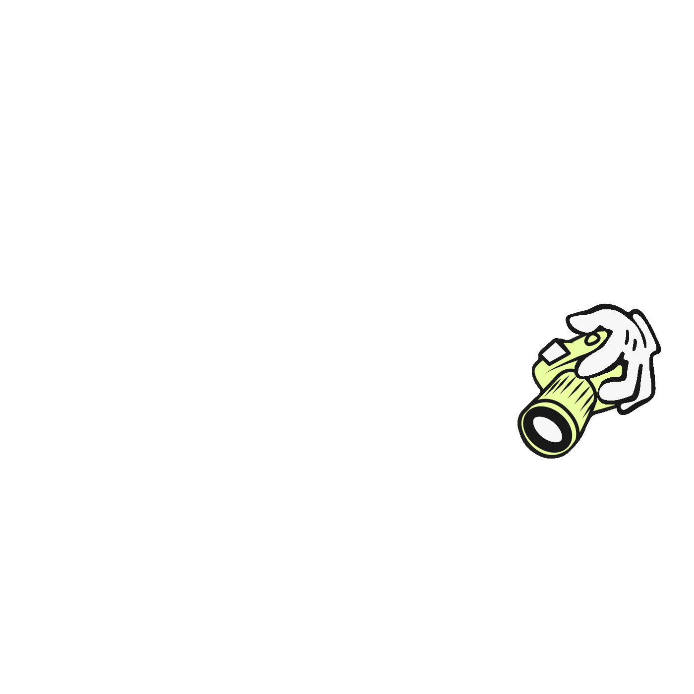 Animated rubberhose style arms reaching in and holding a camera