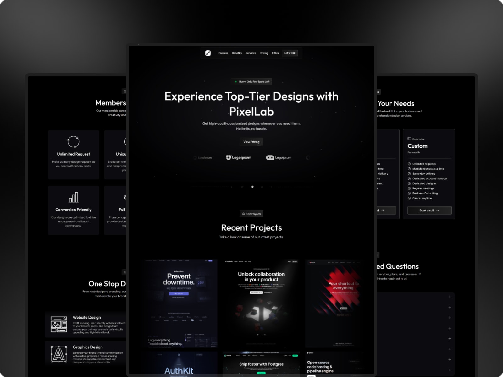 PixelLab Framer subscription agency template screenshot
