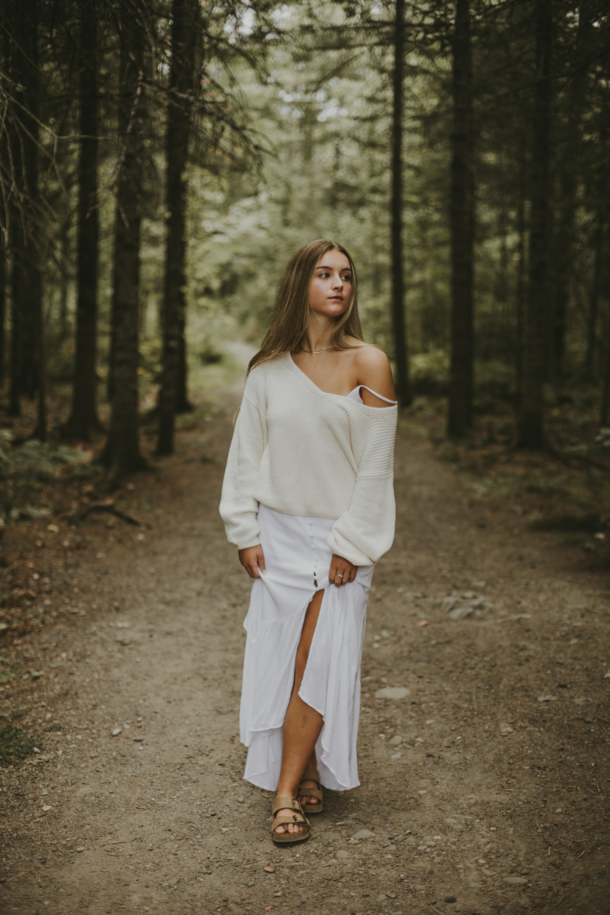outdoor white dress posing