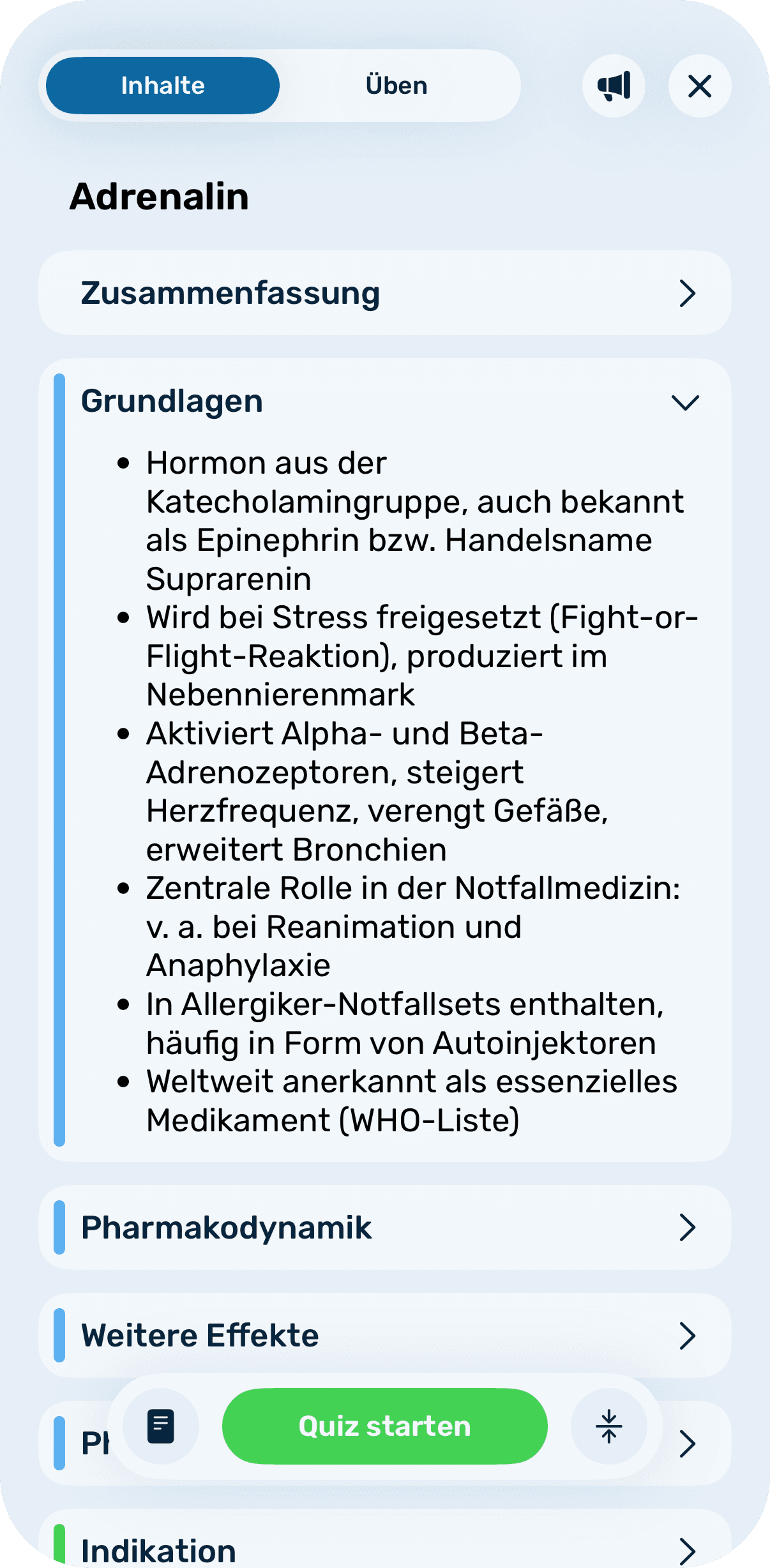 Screenshot: "Lerneinheit"-Ansicht auf dem iPhone