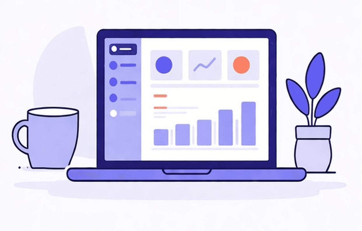 Illustration of a Shopify multi-vendor portal dashboard on a laptop showing sales stats, product management, and earnings tracking for sellers