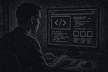 Background picture for a card with a person programming something.