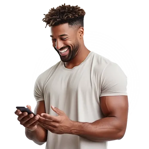 Fitmakerz - Un homme musclé sur son téléphone entrain de lire l'ebook Fitness "C'est décidé je me bouge, le guide fitness complet par Fitmakerz"