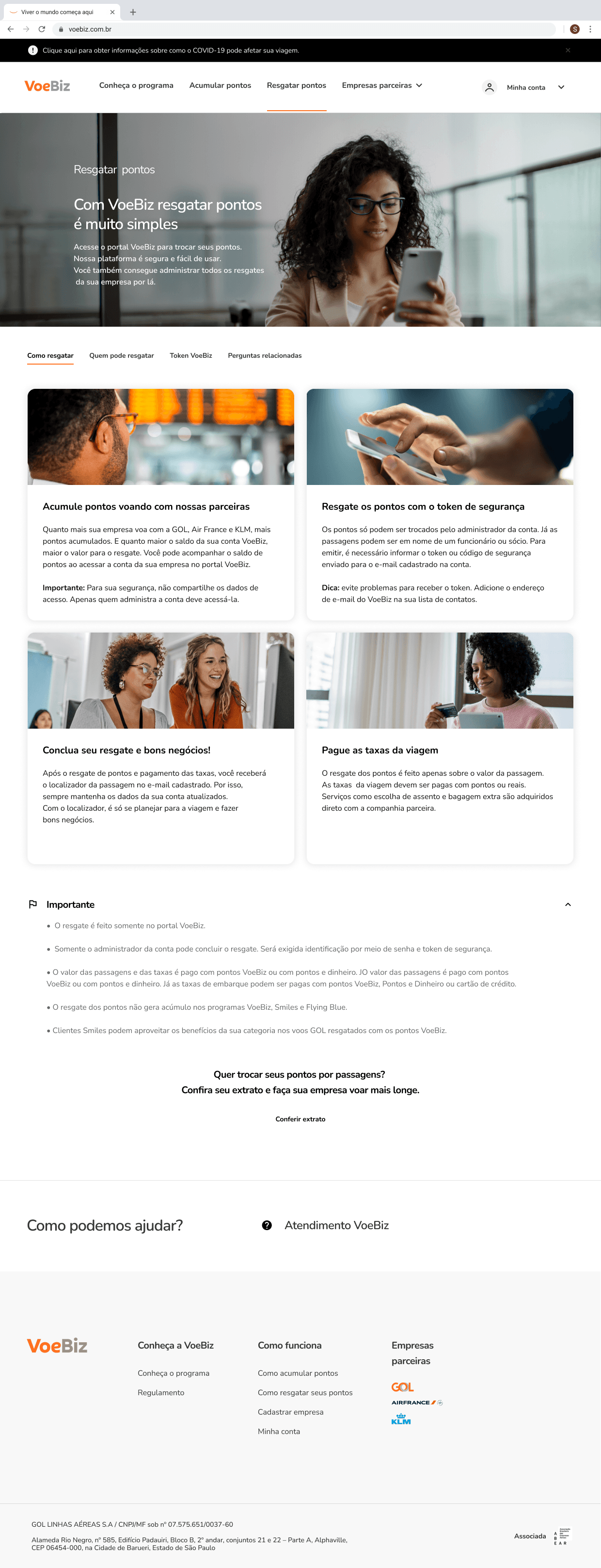 Página Como resgatar seus pontos