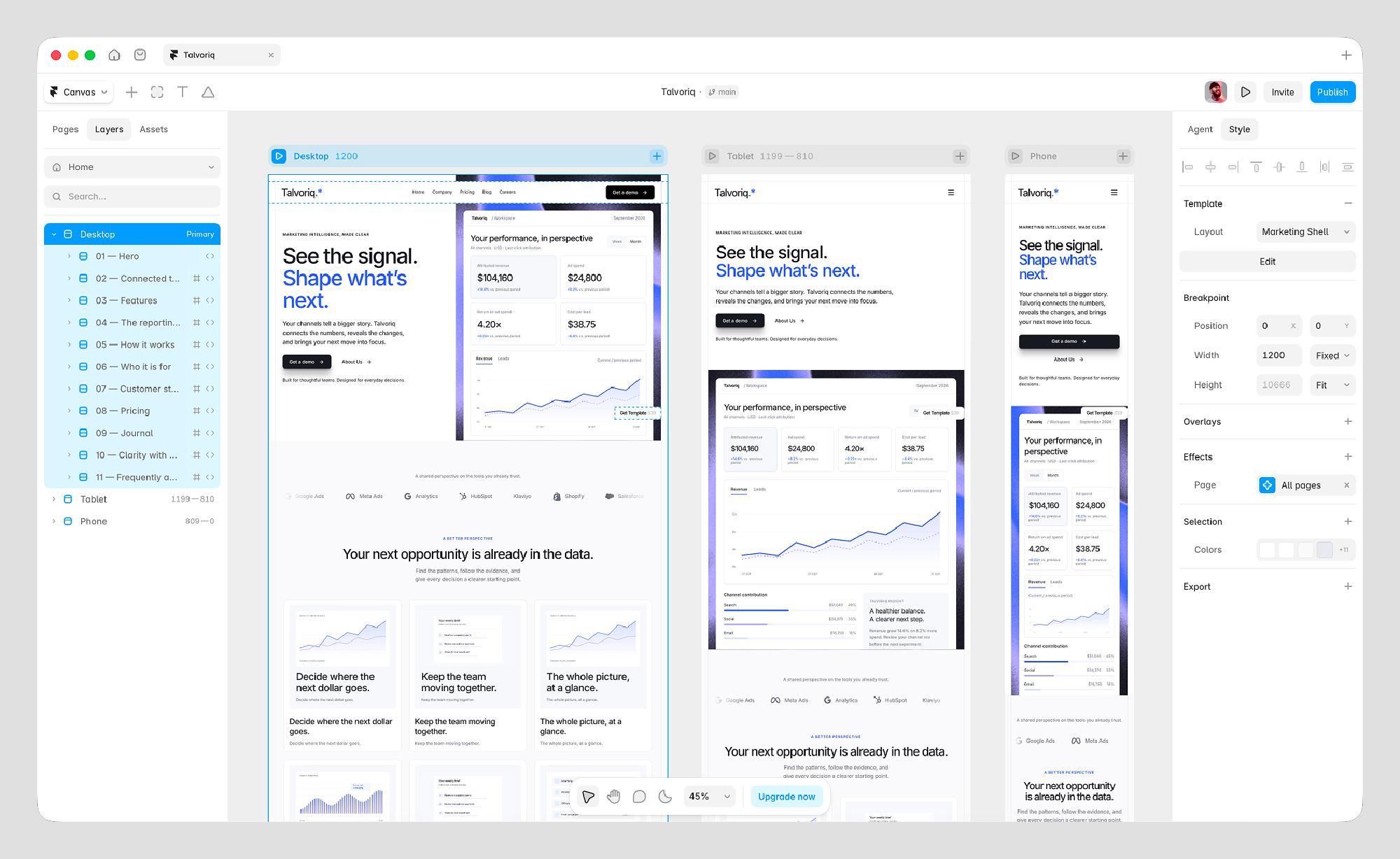 Talvoriq Framer template — website layout preview 1