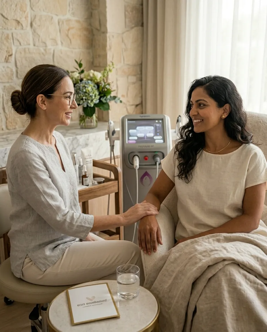 Woman receiving cosmetic skin treatment