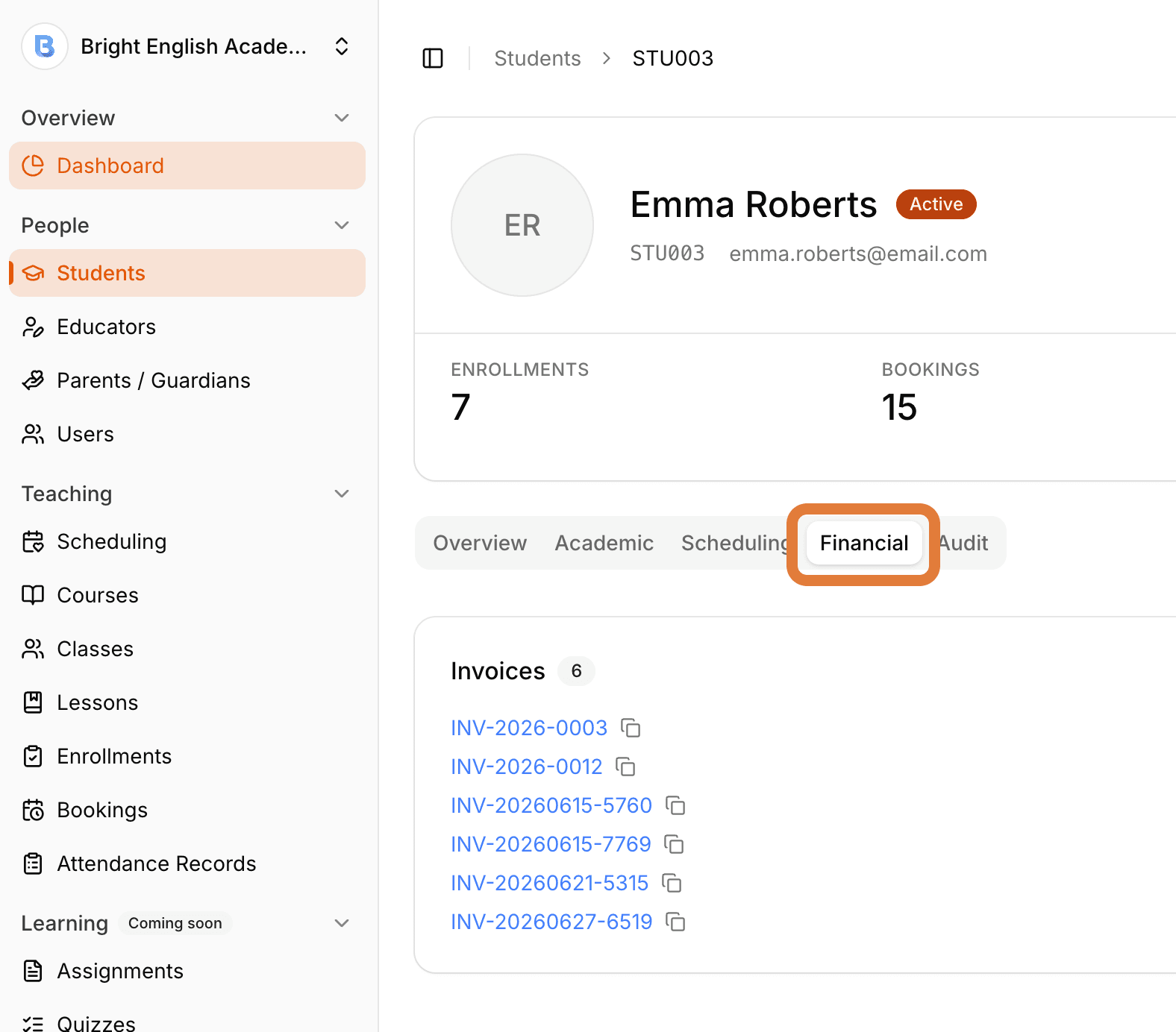 Invoice Finance tab
