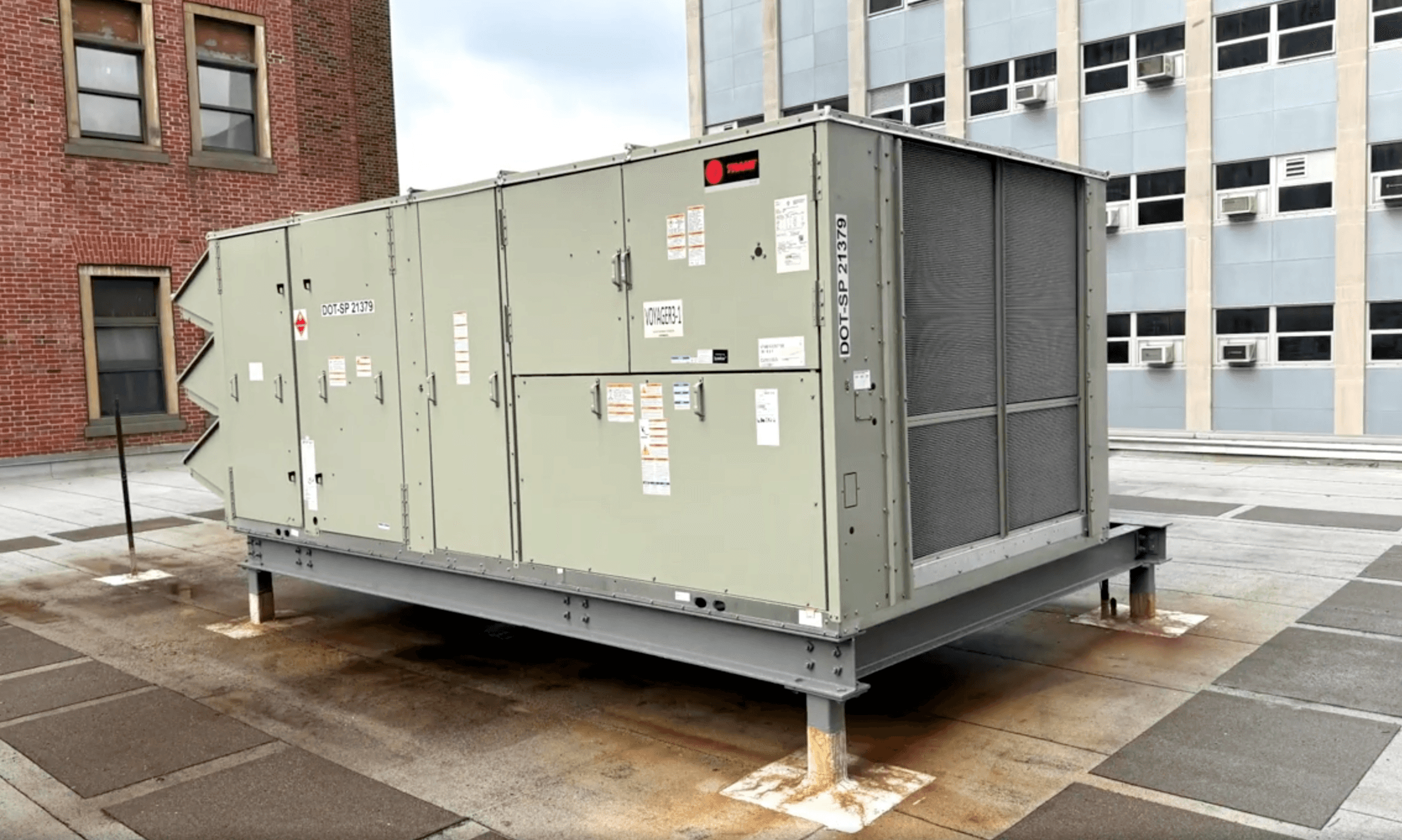 Newly installed rooftop HVAC unit at Kings County Hospital.