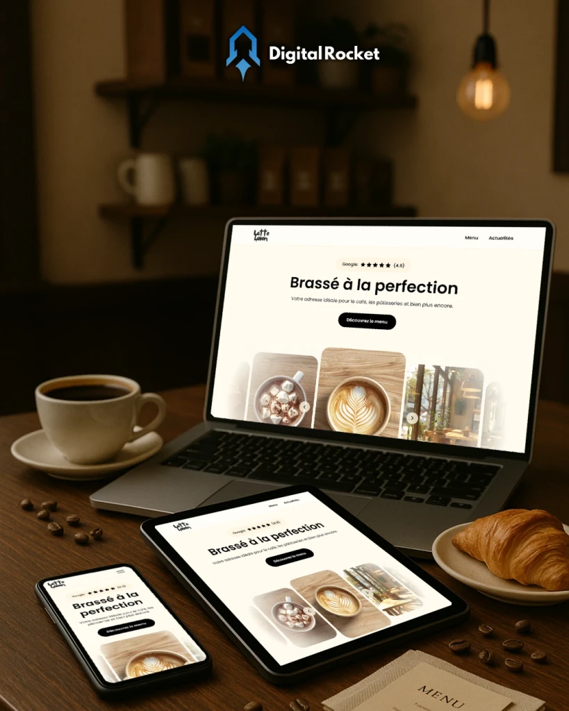 Site vitrine mobile pour un café à Nîmes, créé par Tommy Serrano, spécialiste en création de sites web à Villetelle (Hérault).