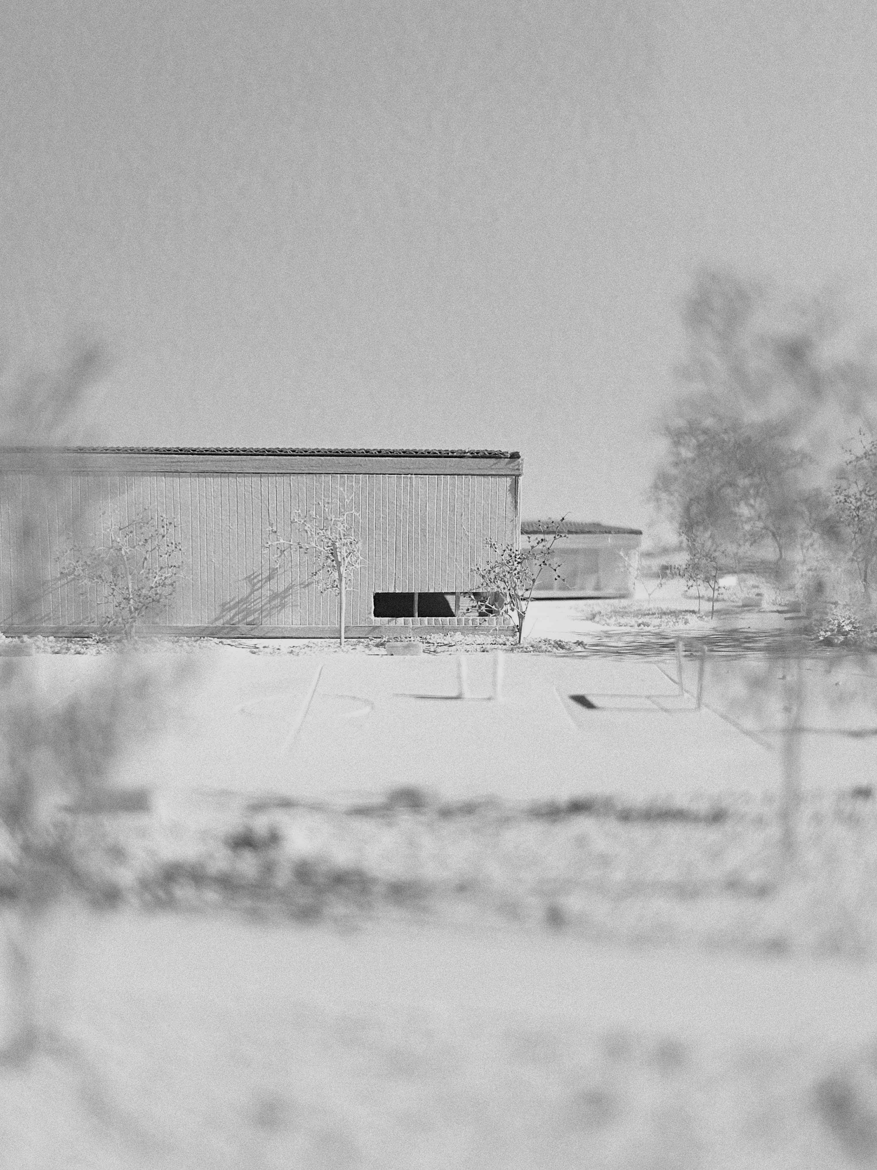 Modern interior with neutral tones, featuring seating areas, wooden floors, and large windows.