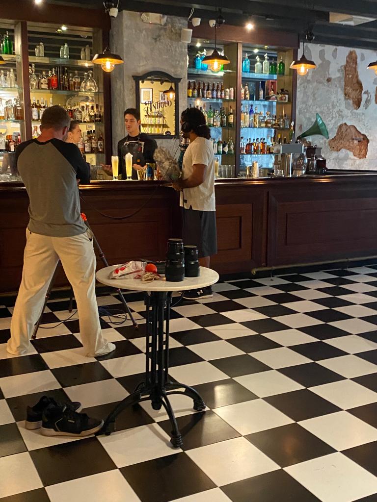 Behind the scenes of bar interview shoot for Puerto Ricans on the Rise documentary, Puerto Rico