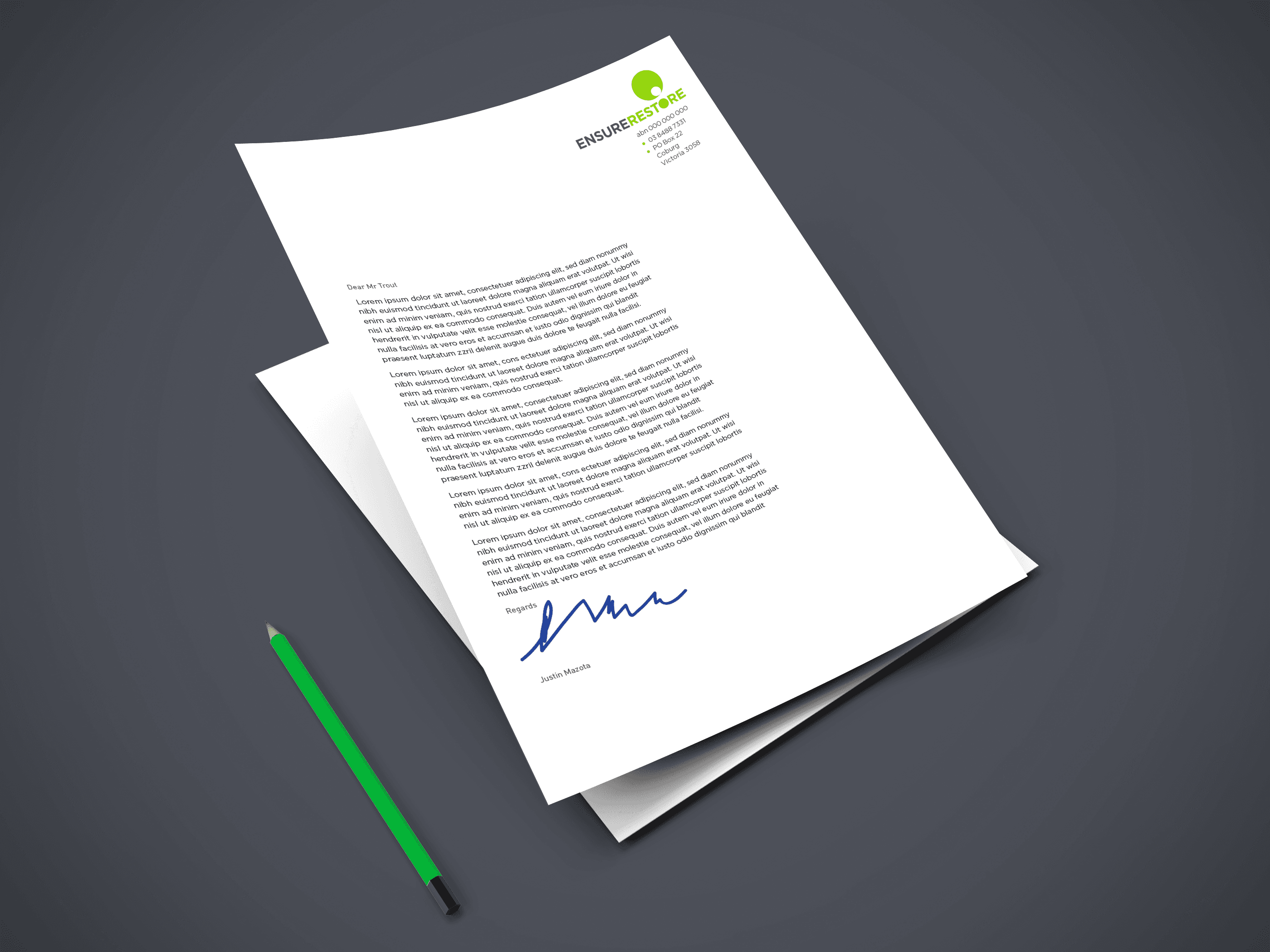 Image of green and grey branded letterhead