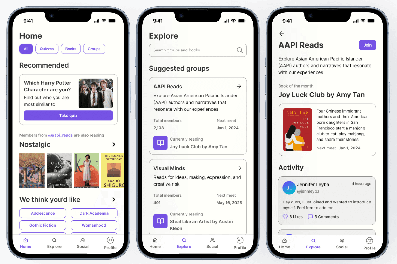 3 mobile device mockups of bookly app