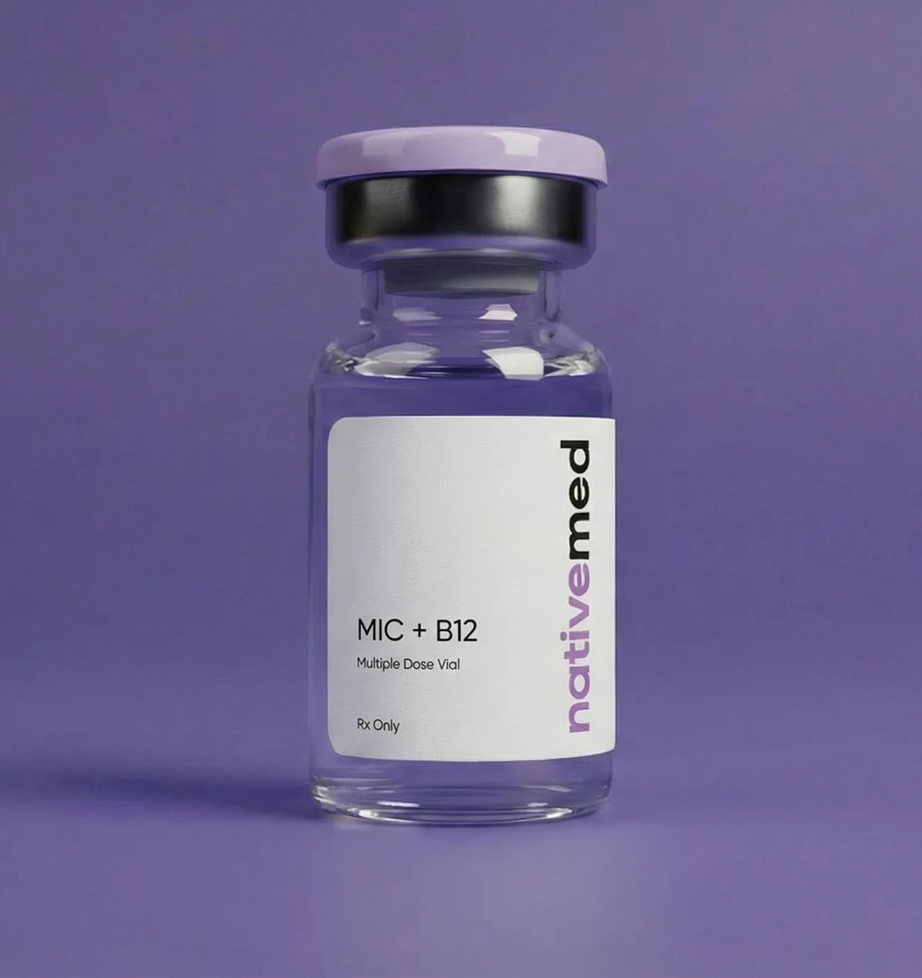 Close-up of a MIC + B12 multiple-dose vial