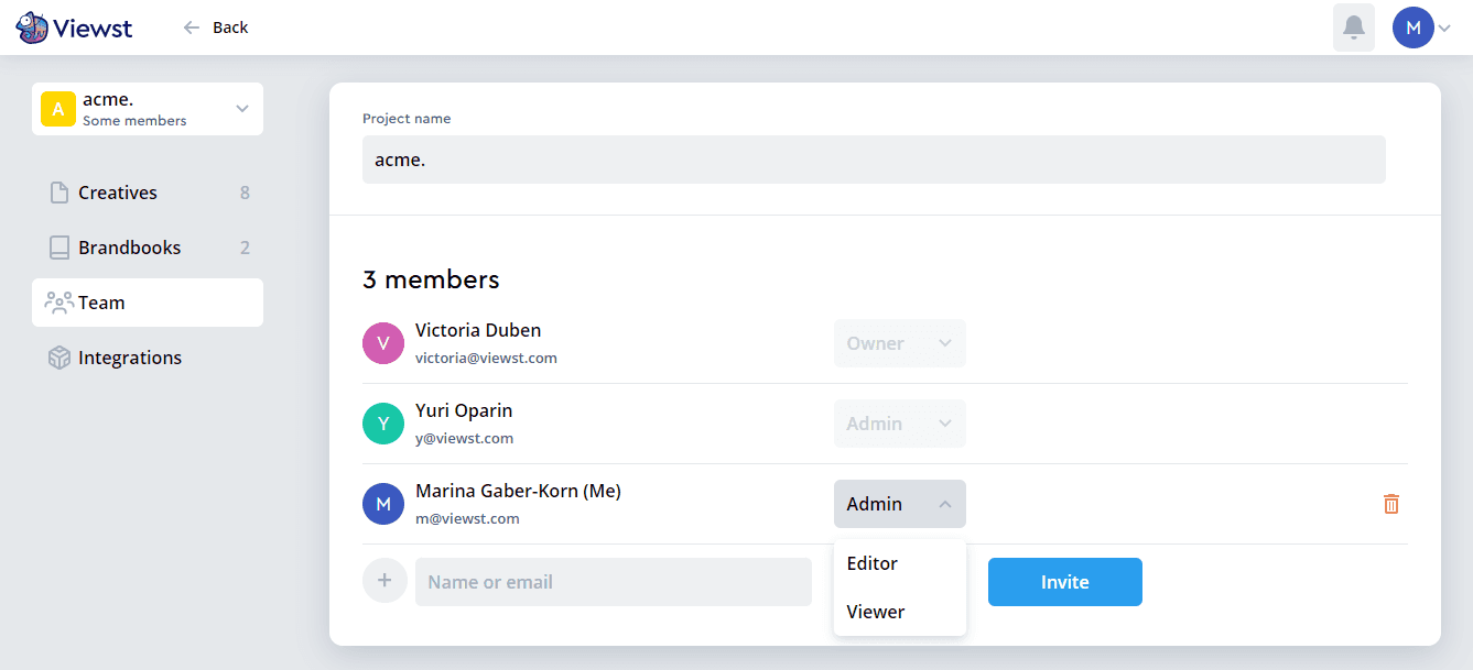 Team members and access options