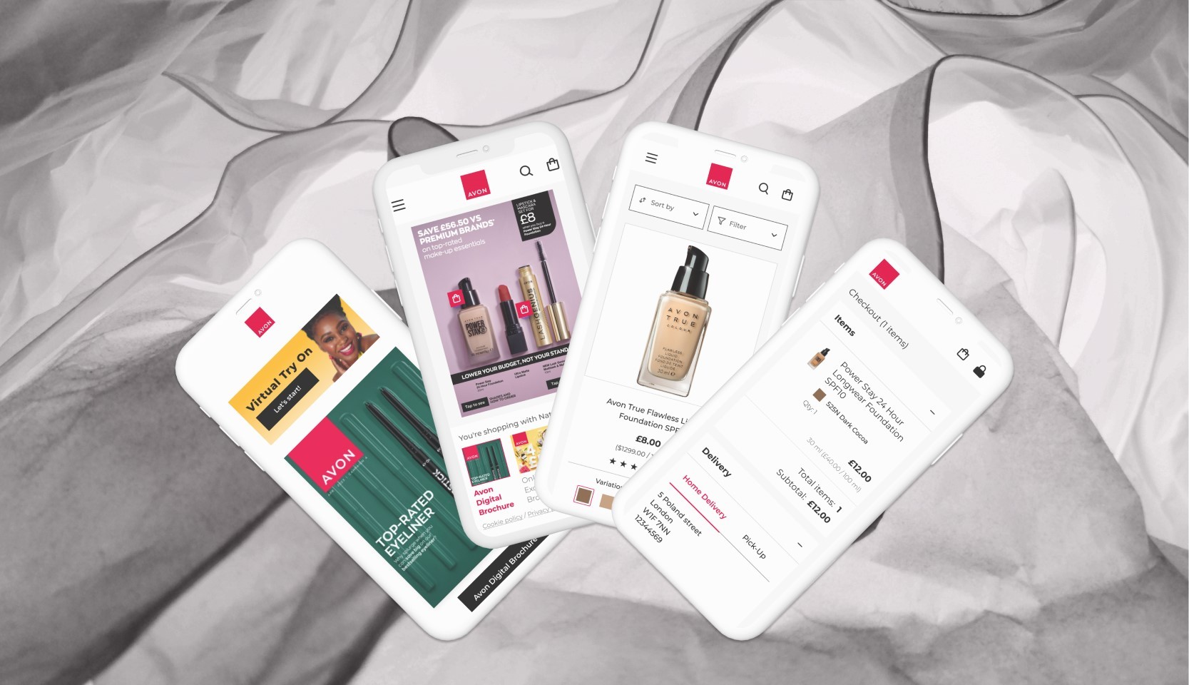 Avon Digital Brochure shown on various mobile devices.