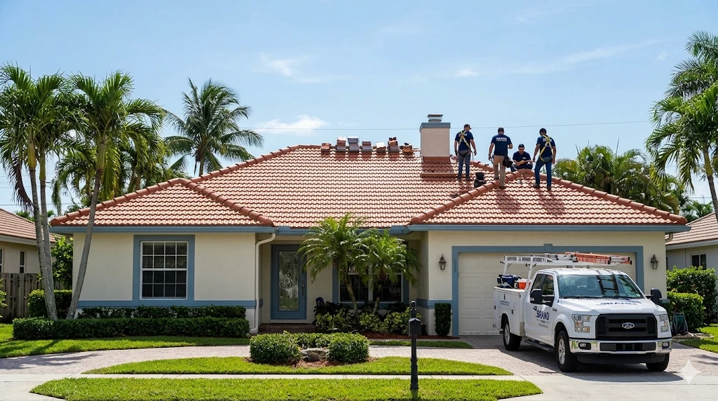 Roofing contractor Delray Beach FL — shingle and tile roof replacement on residential home in Delray Beach by Roofing Network licensed contractor
