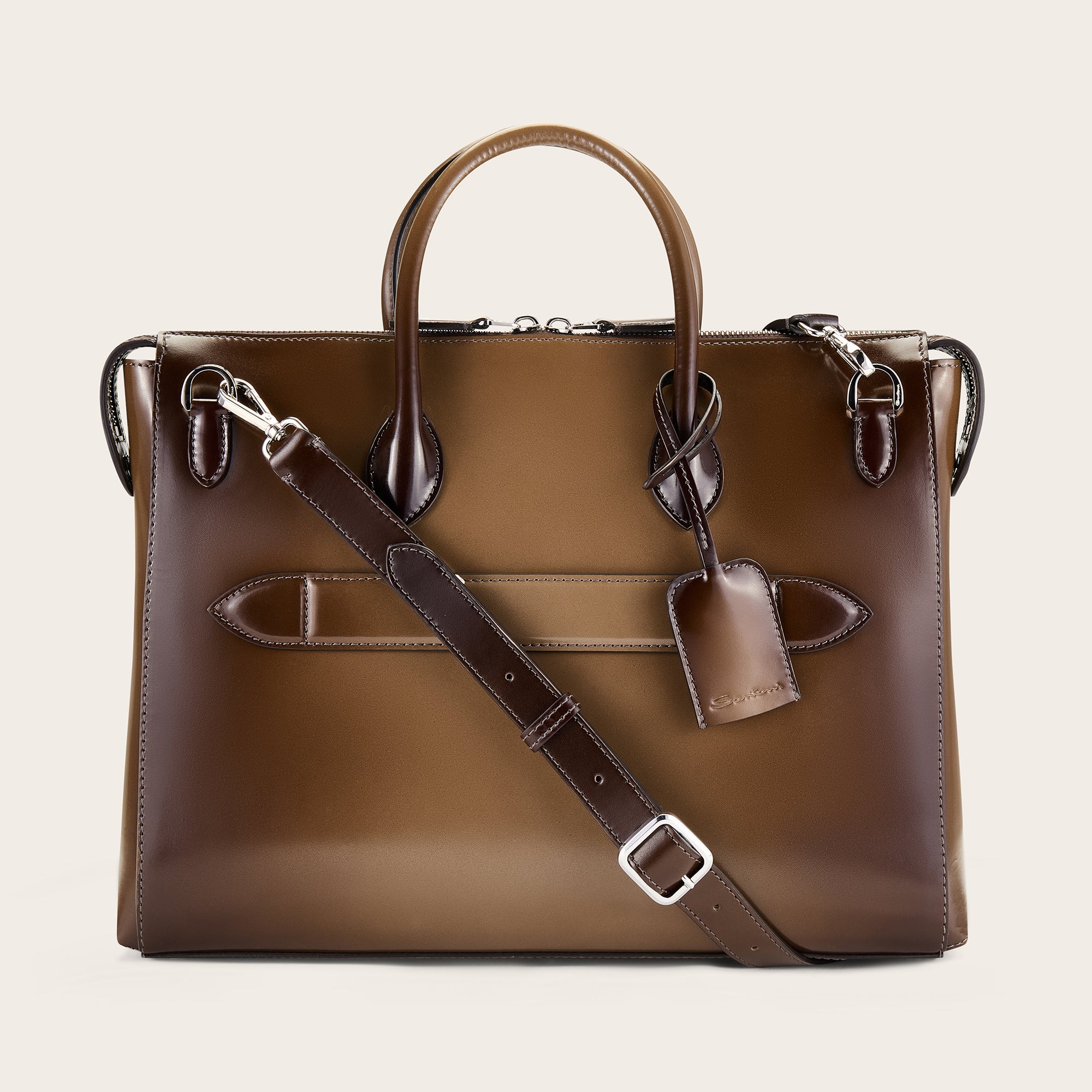 Dark Brown Leather Laptop Bag - Mandelli UK