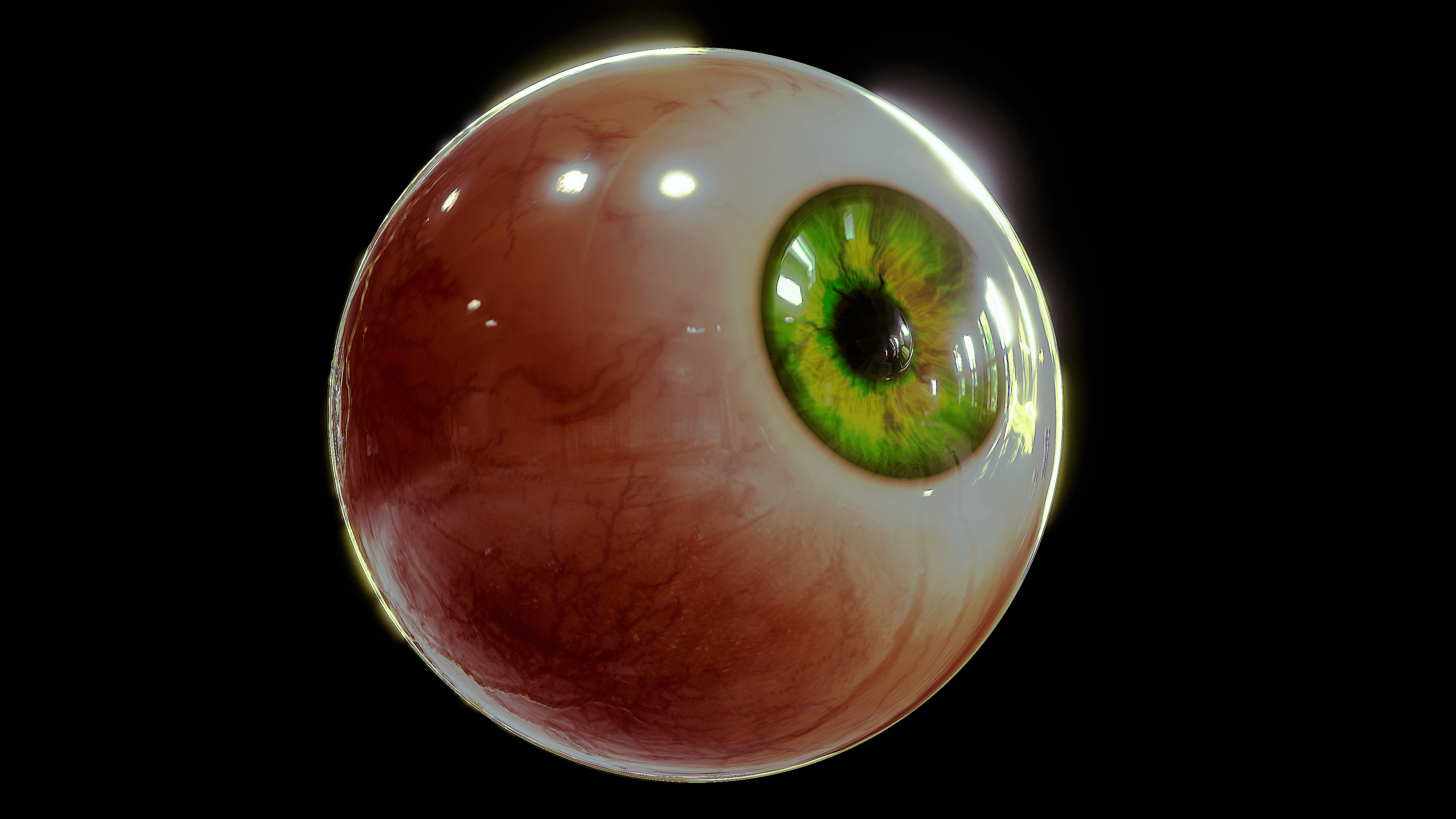 3D illustration of the human eye, showcasing detailed anatomy including the cornea, retina, lens, and optic nerve for medical education and visualization purposes.