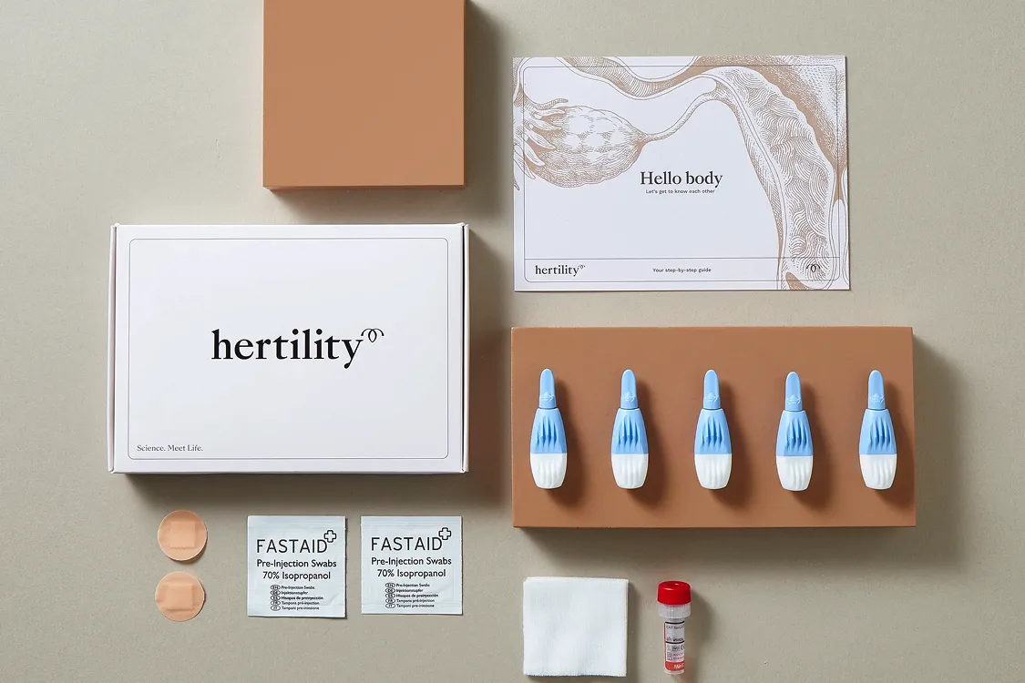 Hertility Health at-home female hormone and reproductive fertility testing kit.