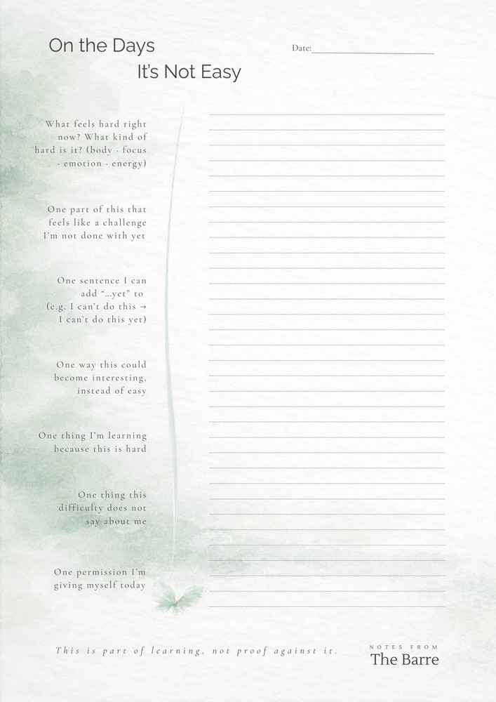 Printable reflection page for difficult ballet practice days