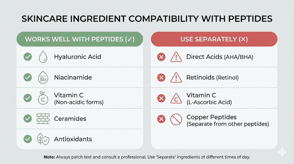 Which skincare ingredients combine well with Depology peptide serum