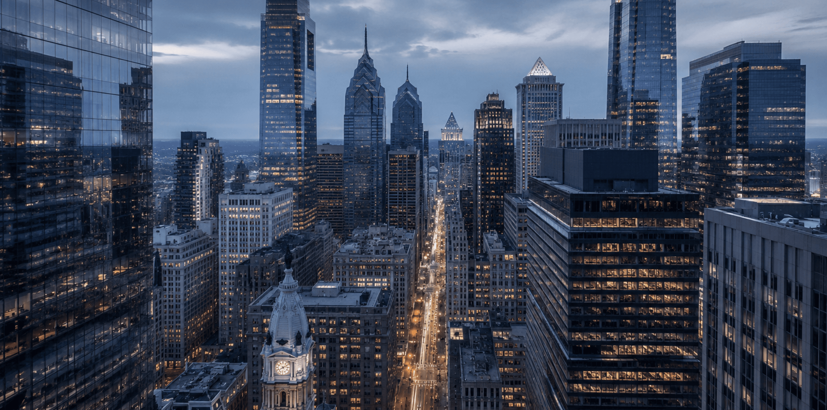 Philadelphia skyline at dusk