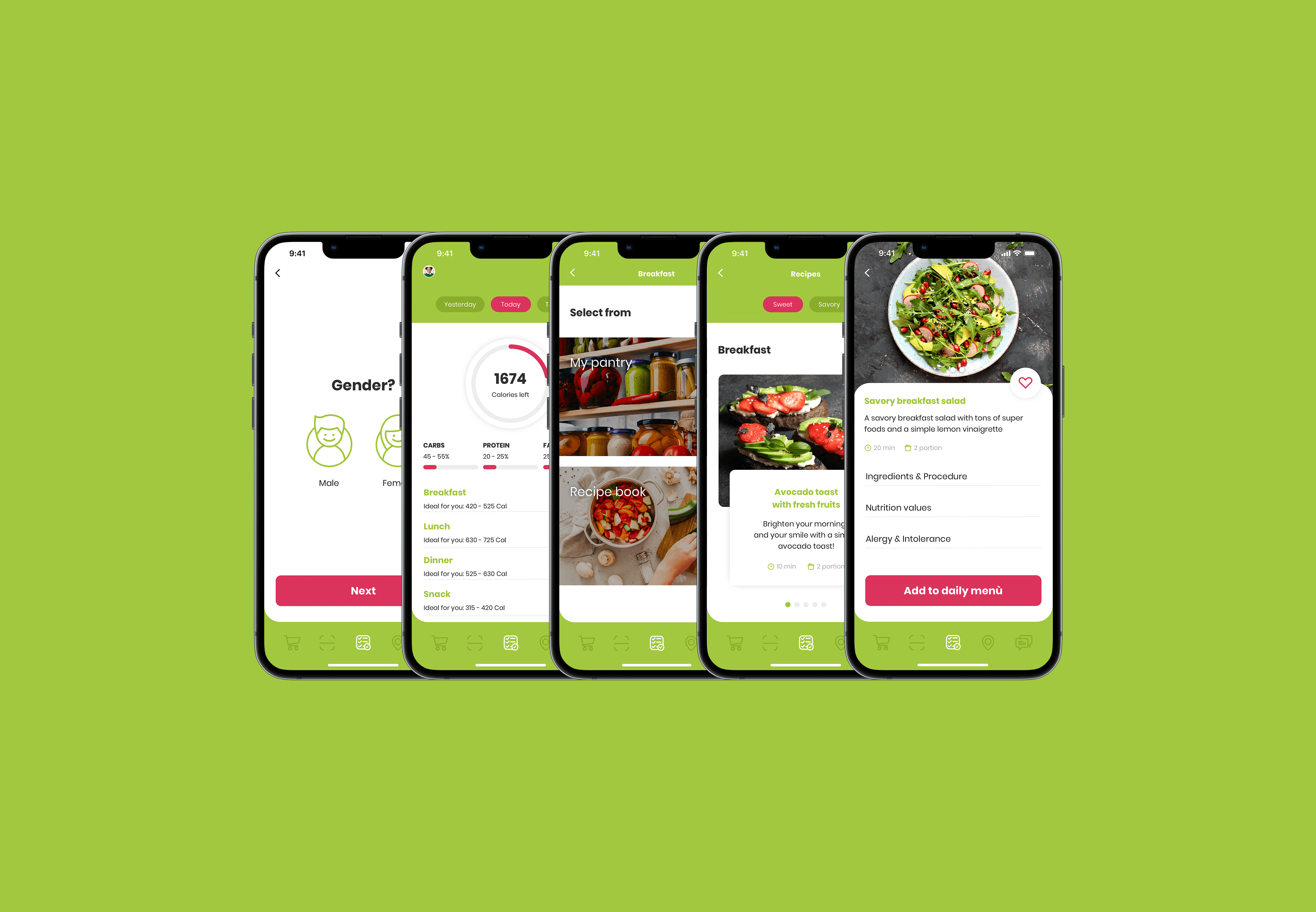 Mockups of a Vegeat's Diet functionality
