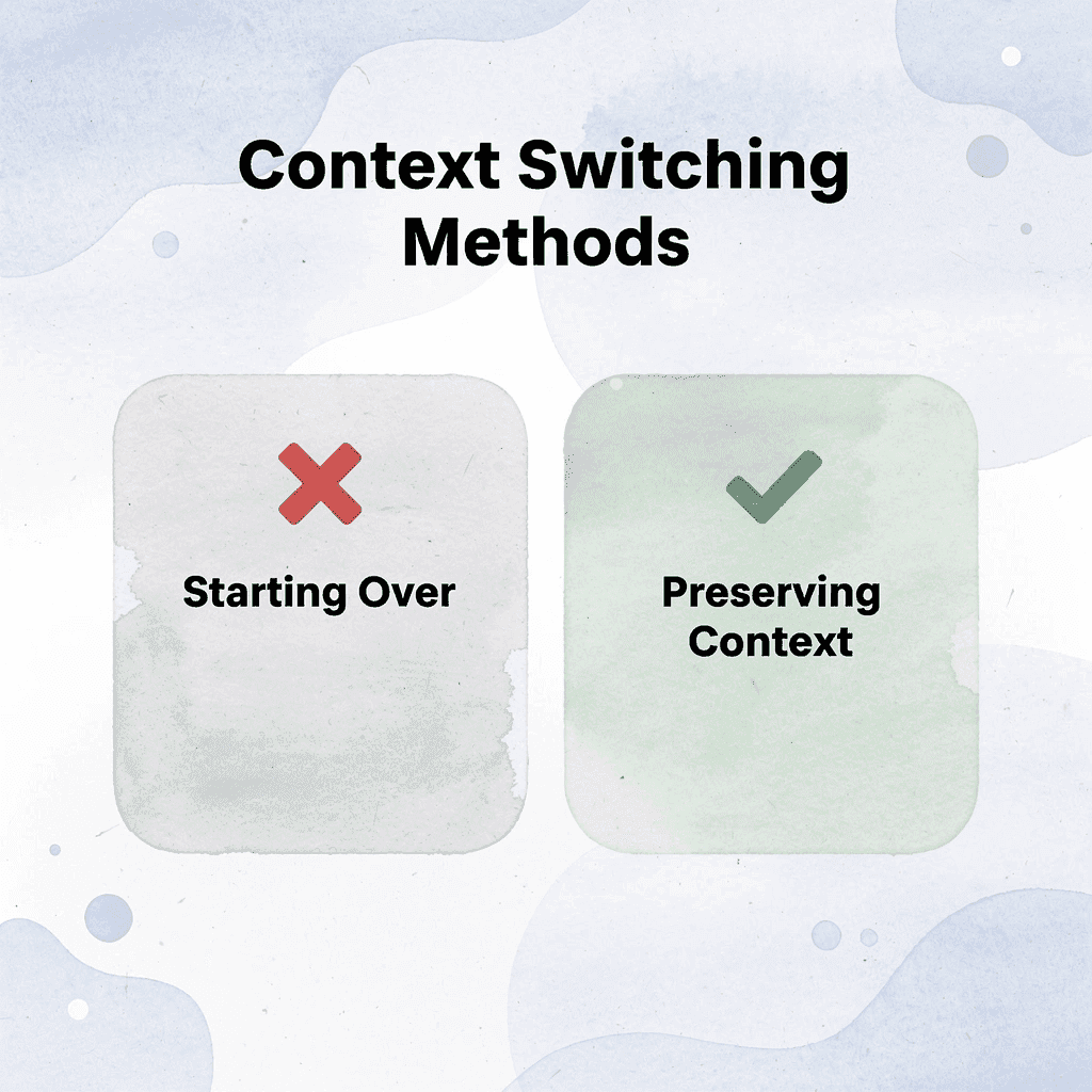 Comparison of starting over versus preserving context
