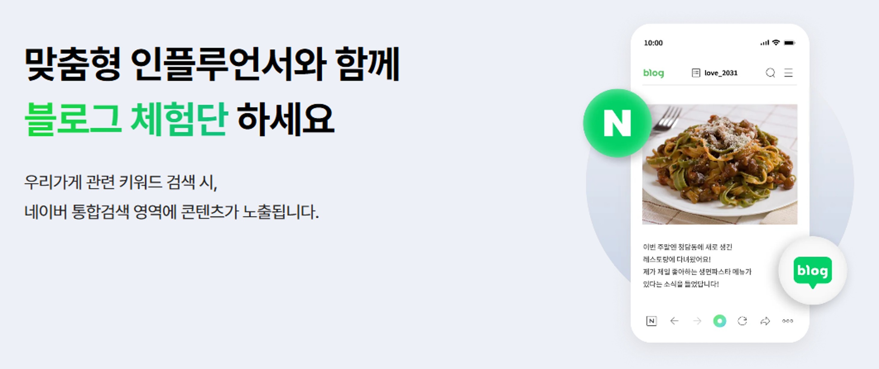 블로그 체험단: 네이버 통합검색 영역에 콘텐츠가 노출되는 예시