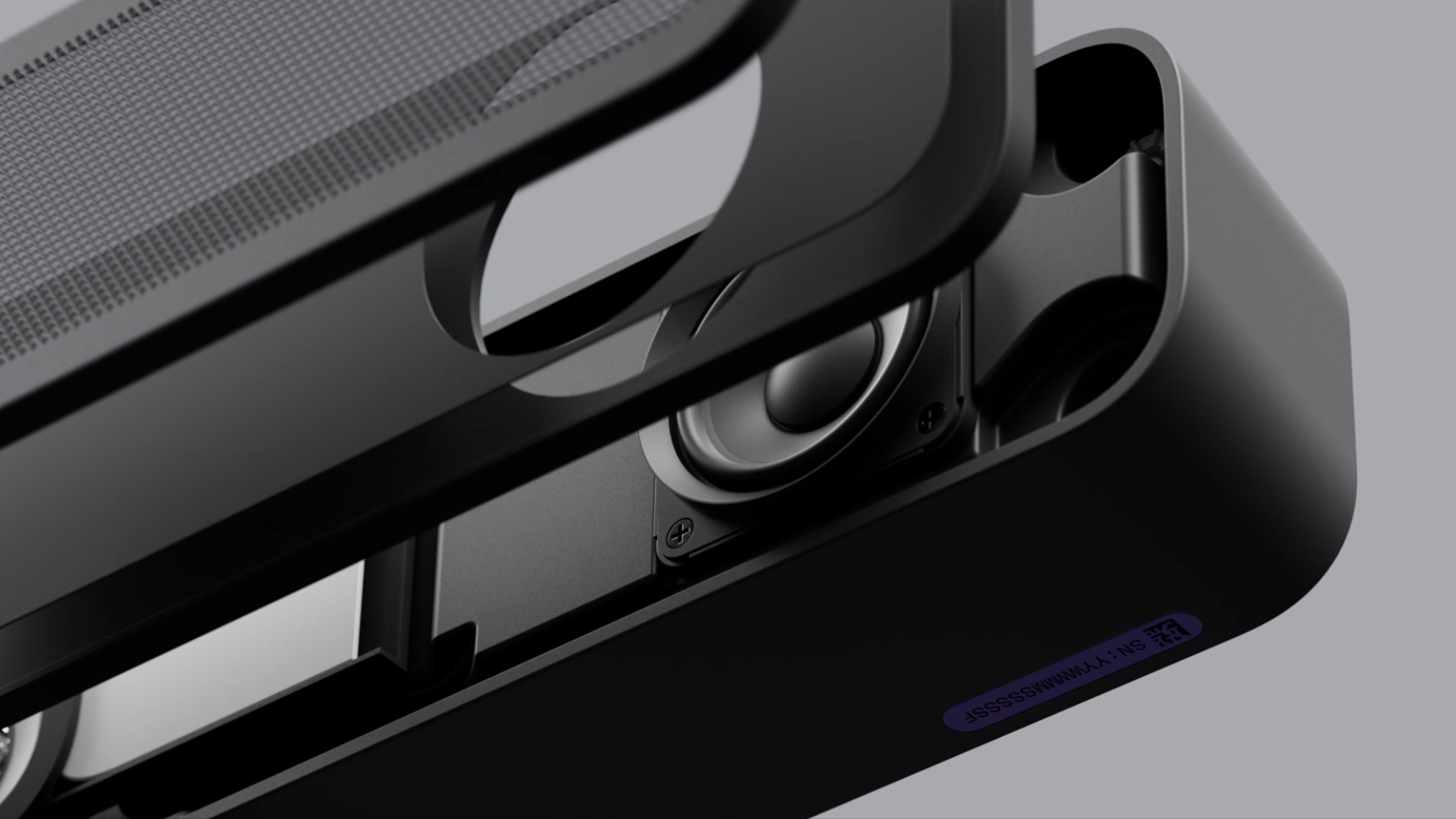 Close-up 3D render of an exploded view of Meetup 2 revealing the internal speaker