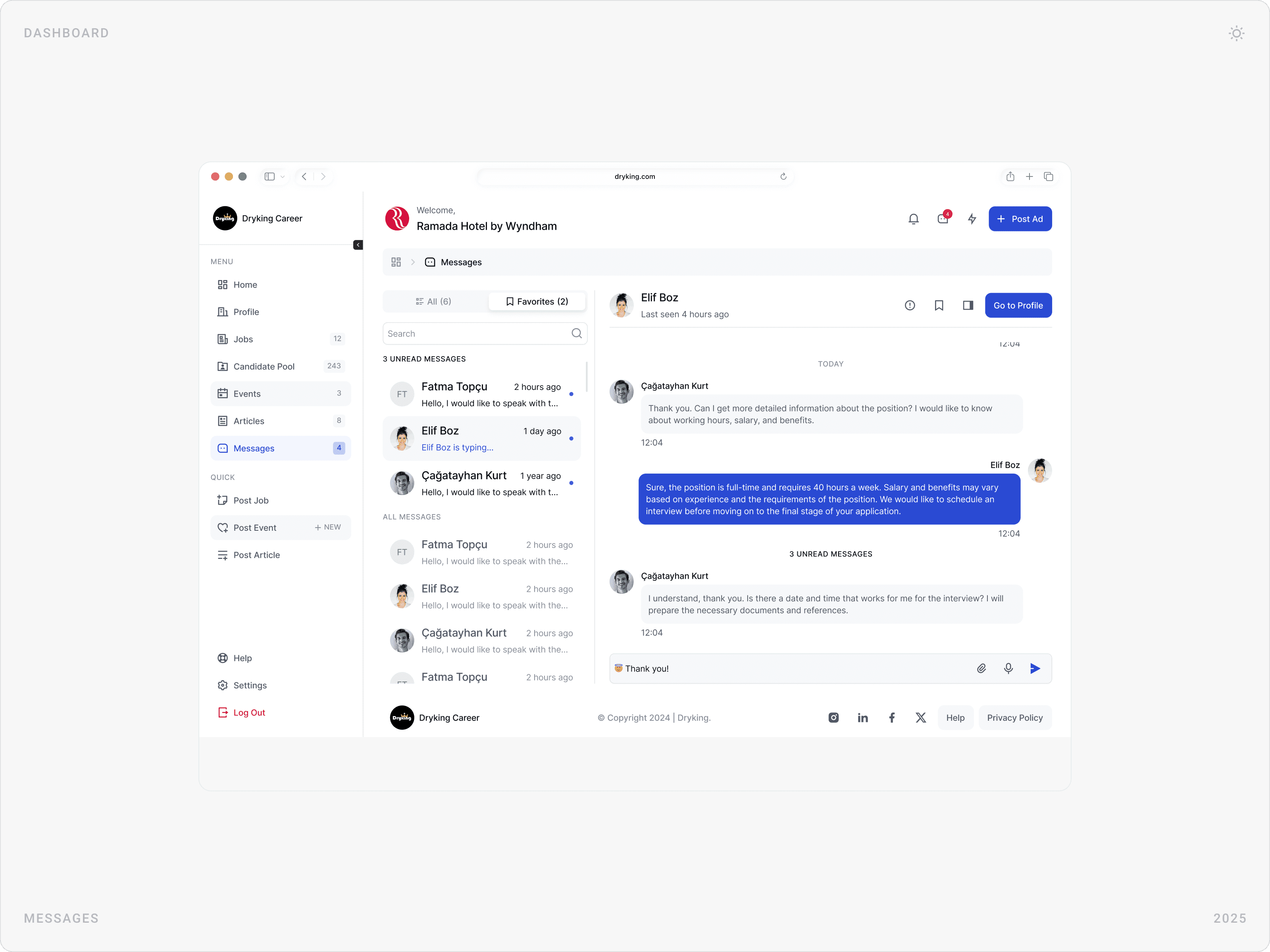 Modern Employer–Candidate Messaging Dashboard Design
