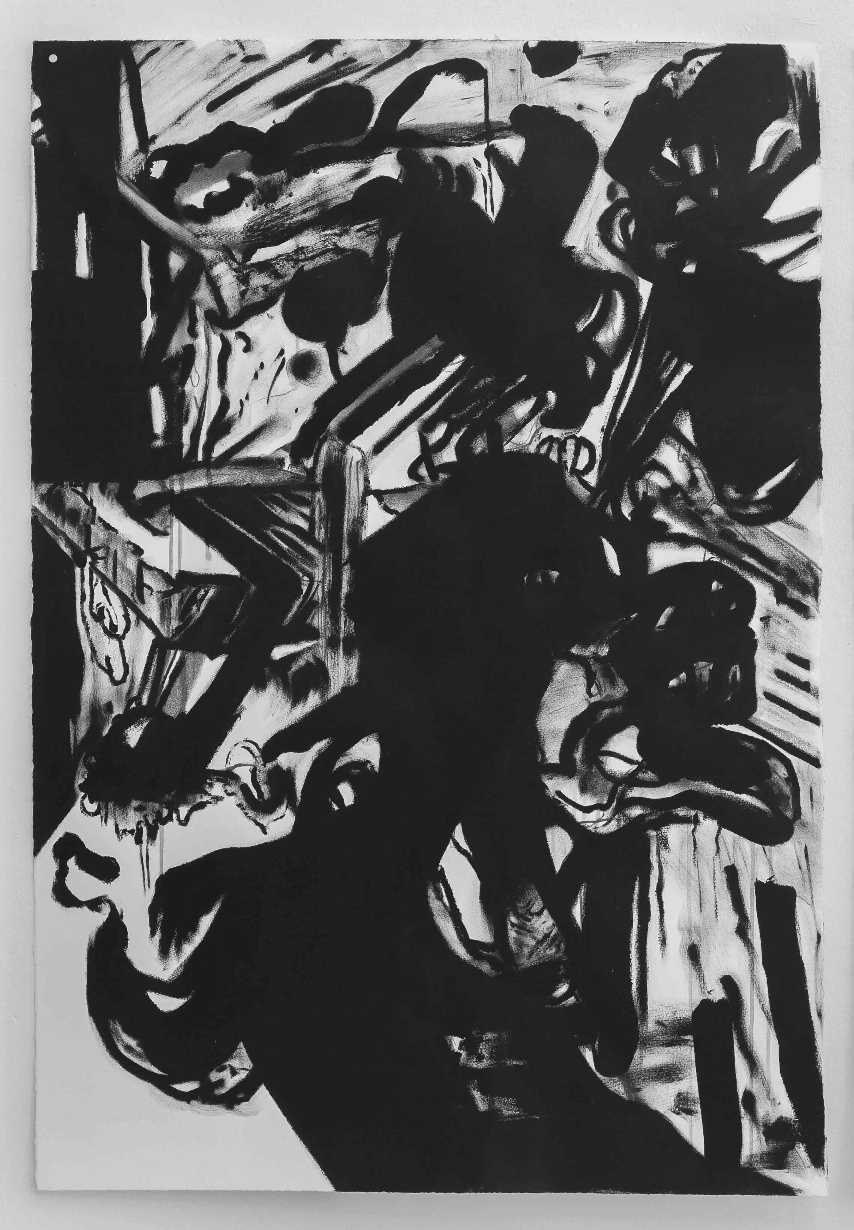 Bu defa sende hal kalmıyor (This time you have no strength left), 2022. Acrylic and graphite on paper, 44 x 30 inches (76.2 x 111.76 cm).