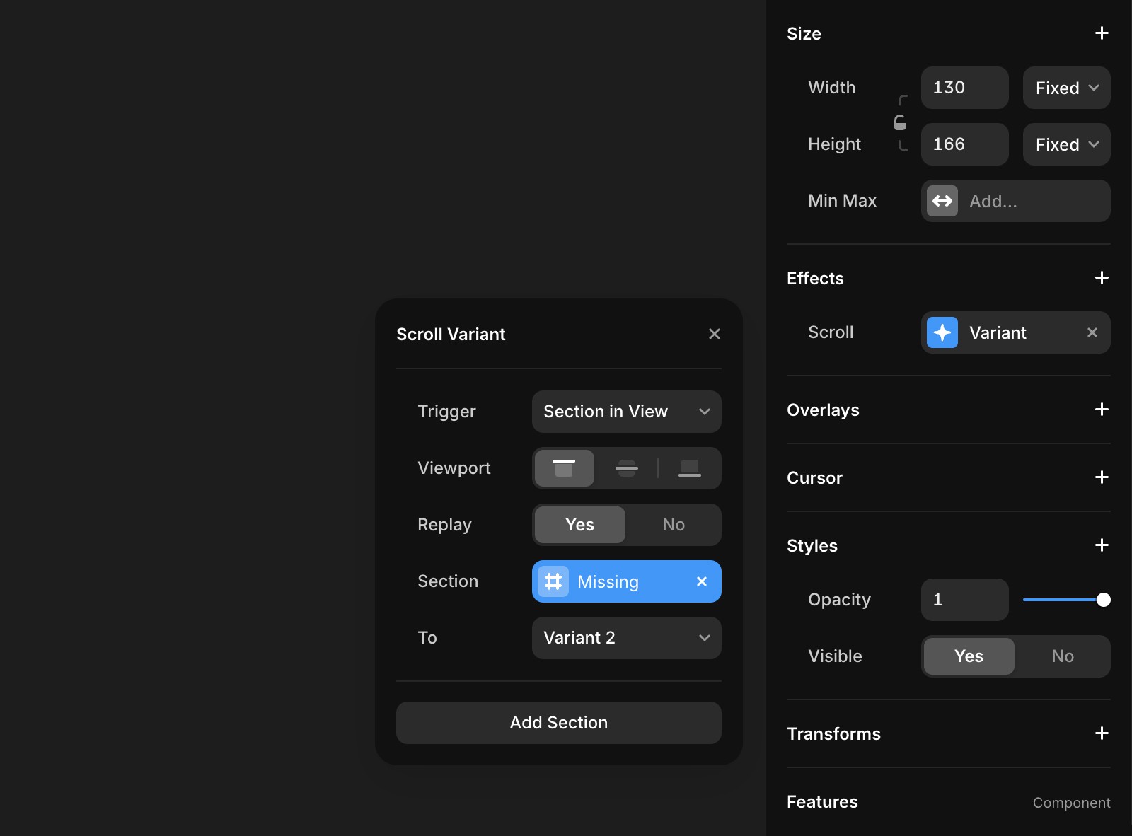 Shows the Scroll Variant options.